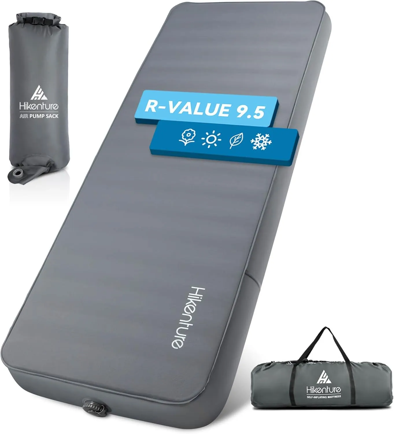 Hikenture 4 INCH Thick Self Inflating Sleeping Pad with 9.5 R Value, Comfort Plus Camping Mattress with Pump Sack, Inflatable Foam Insulated Camping Pad, Portable Camping Mat for 4-Season