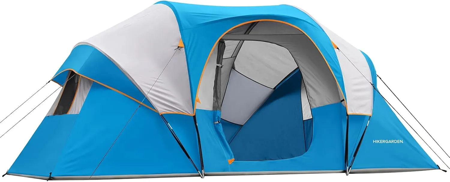 HIKERGARDEN 10 Person Camping Tent - Portable Easy Set Up Family Tent for Camp, Windproof Fabric Dome Tent Outdoor for Hiking, Backpacking, Traveling-14'x11'x74in(H)
