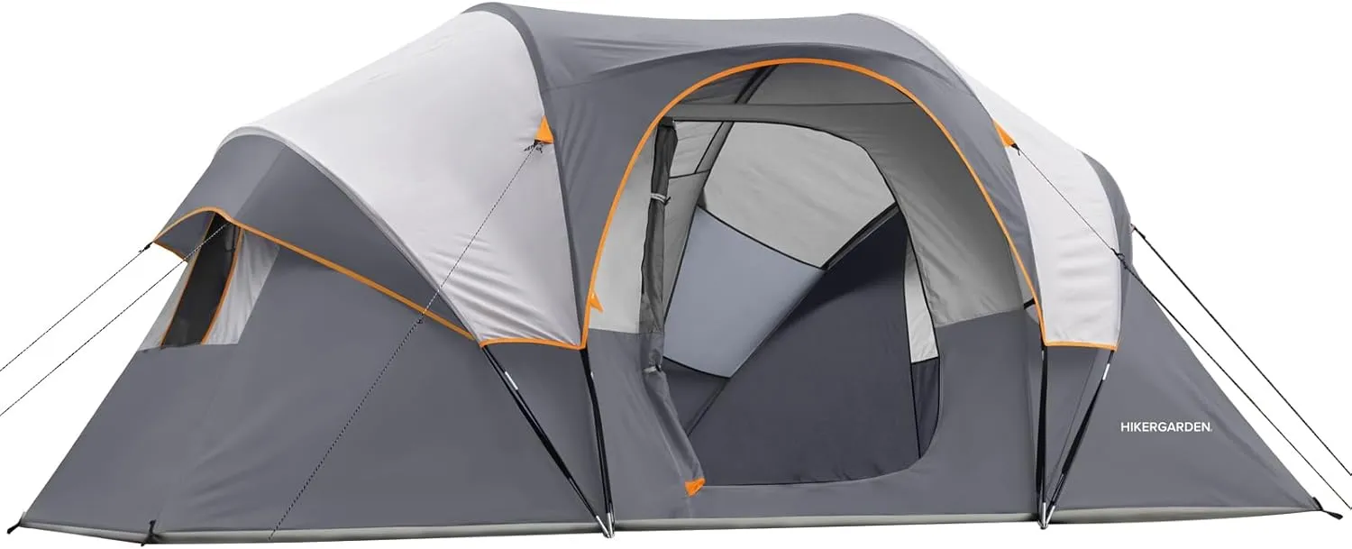 HIKERGARDEN 10 Person Camping Tent - Portable Easy Set Up Family Tent for Camp, Windproof Fabric Dome Tent Outdoor for Hiking, Backpacking, Traveling-14'x11'x74in(H)