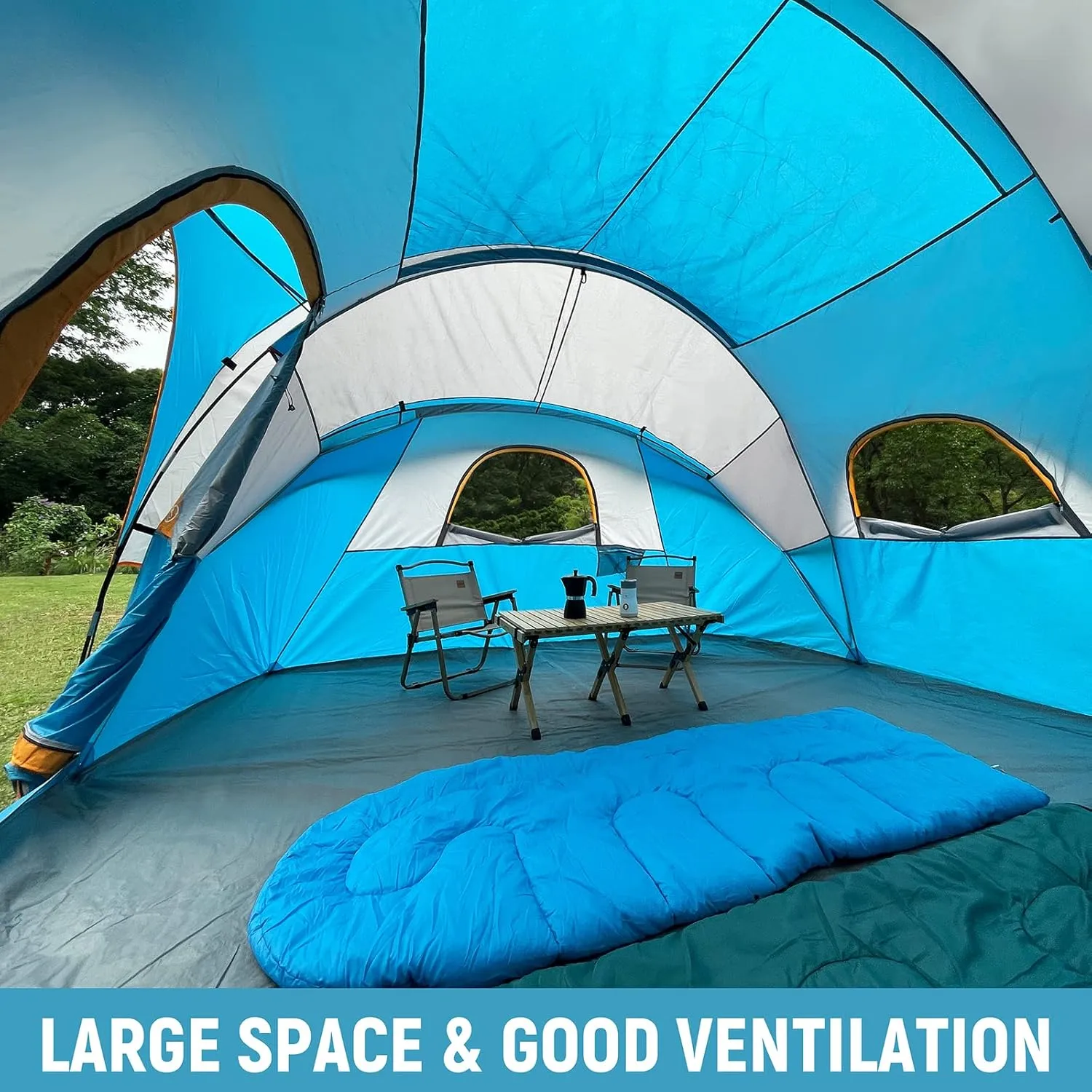 HIKERGARDEN 10 Person Camping Tent - Portable Easy Set Up Family Tent for Camp, Windproof Fabric Dome Tent Outdoor for Hiking, Backpacking, Traveling-14'x11'x74in(H)