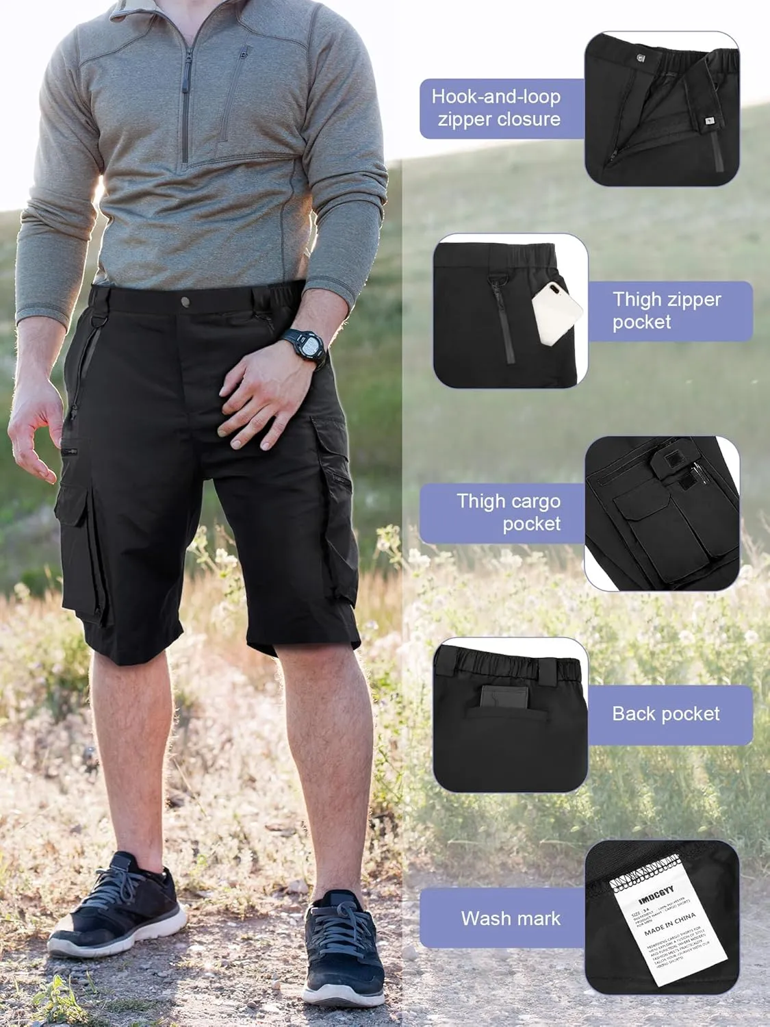 Hiking Cargo Shorts for Men,11 Multi-Pockets Outdoor Shorts,Quick-Dry,Lightweight,Multi-Purpose Tactical Shorts