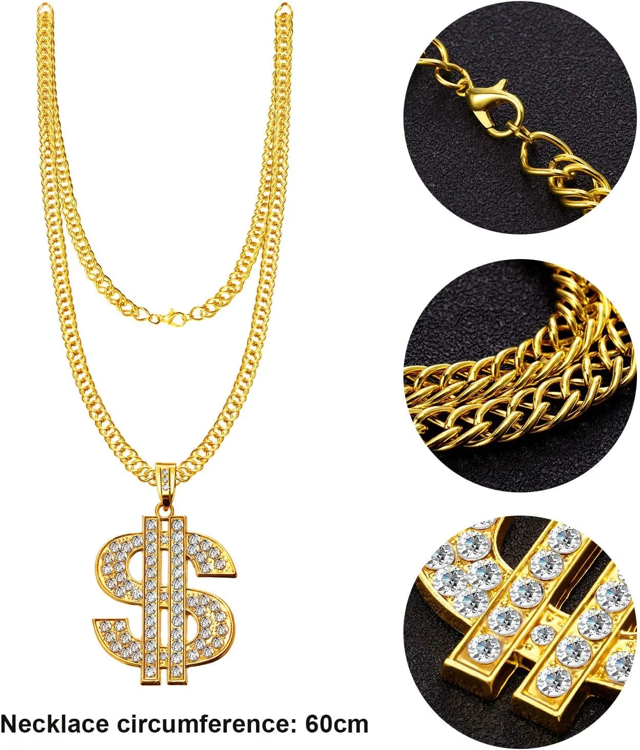 Hip Hop Costume Kit 80s 90s Rapper Accessories Outfit for Men Women Sunglass Hat Chain Ring Halloween Party Decoration