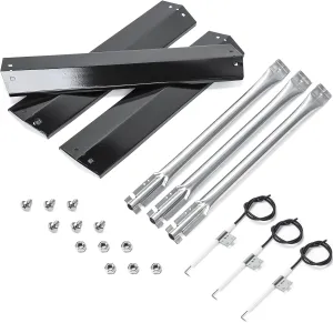 Hisencn Replacement Parts for Chargriller 3070, Char-Griller Texas Trio 3070 Grill, Stainless Steel Burner, Porcelain Steel Heat Plate Tent, Ignitor for Chargriller Texas Trio 3070 Replacement Part