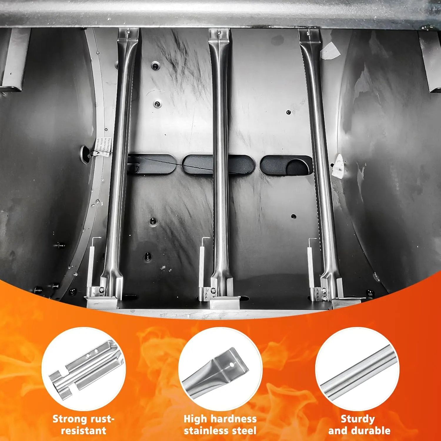 Hisencn Replacement Parts for Chargriller 3070, Char-Griller Texas Trio 3070 Grill, Stainless Steel Burner, Porcelain Steel Heat Plate Tent, Ignitor for Chargriller Texas Trio 3070 Replacement Part