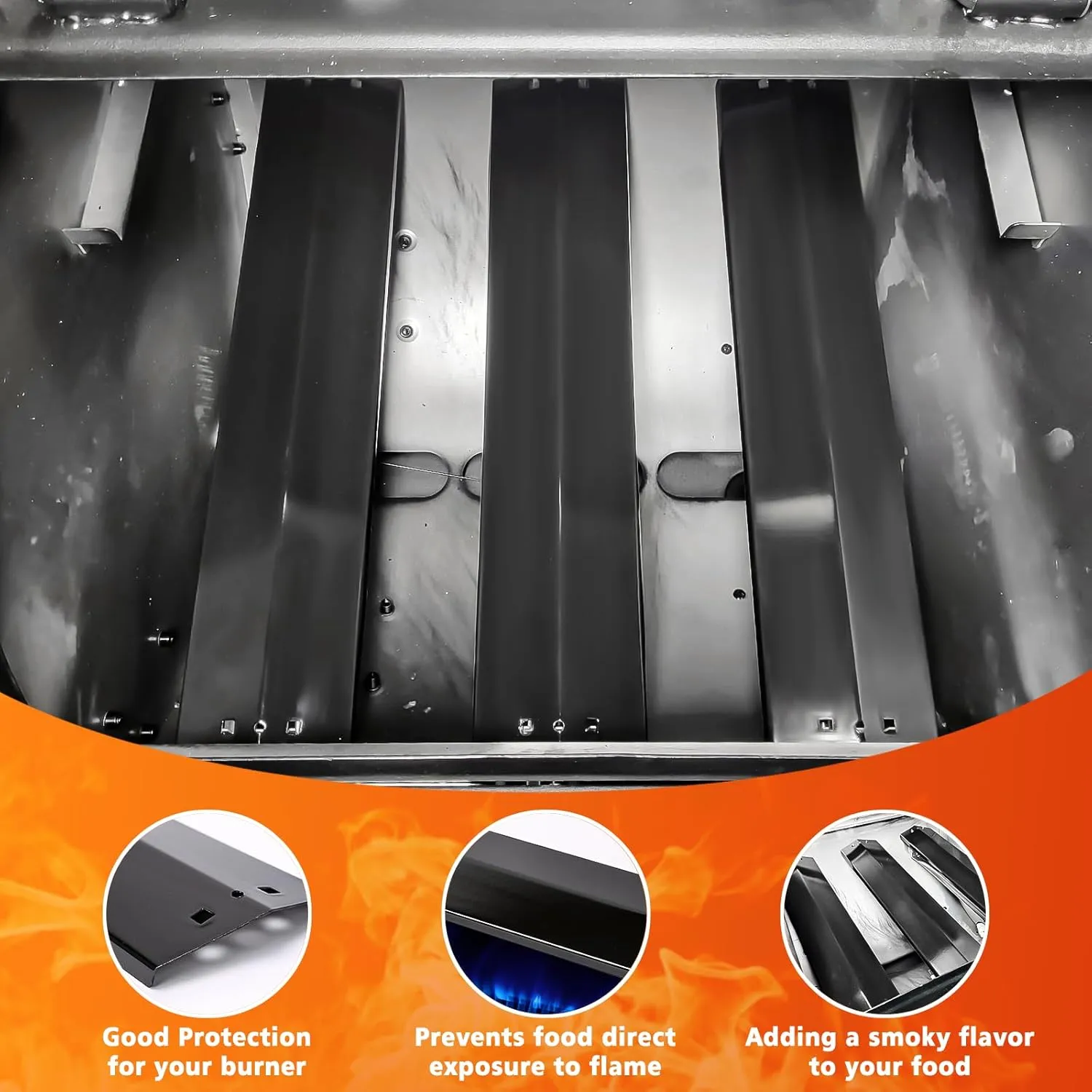 Hisencn Replacement Parts for Chargriller 3070, Char-Griller Texas Trio 3070 Grill, Stainless Steel Burner, Porcelain Steel Heat Plate Tent, Ignitor for Chargriller Texas Trio 3070 Replacement Part