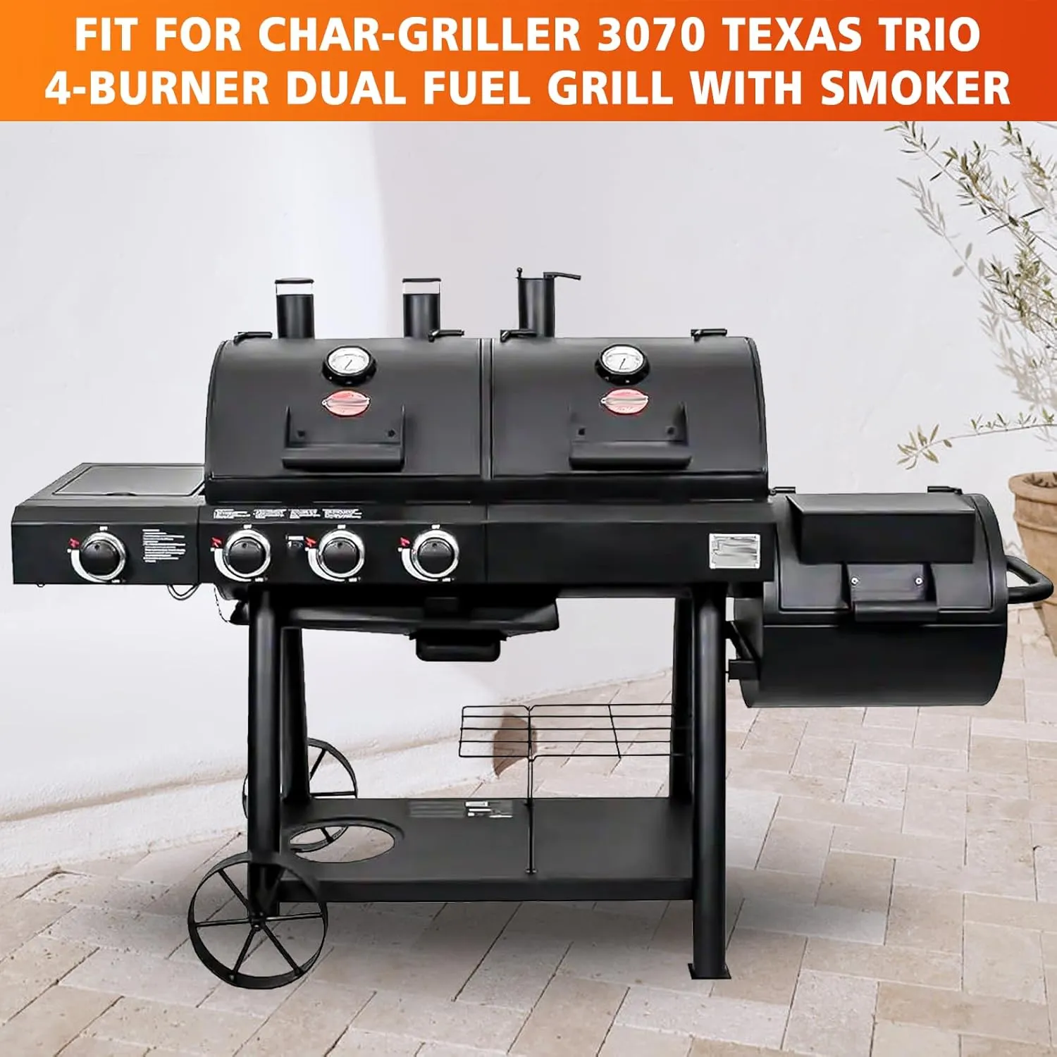 Hisencn Replacement Parts for Chargriller 3070, Char-Griller Texas Trio 3070 Grill, Stainless Steel Burner, Porcelain Steel Heat Plate Tent, Ignitor for Chargriller Texas Trio 3070 Replacement Part