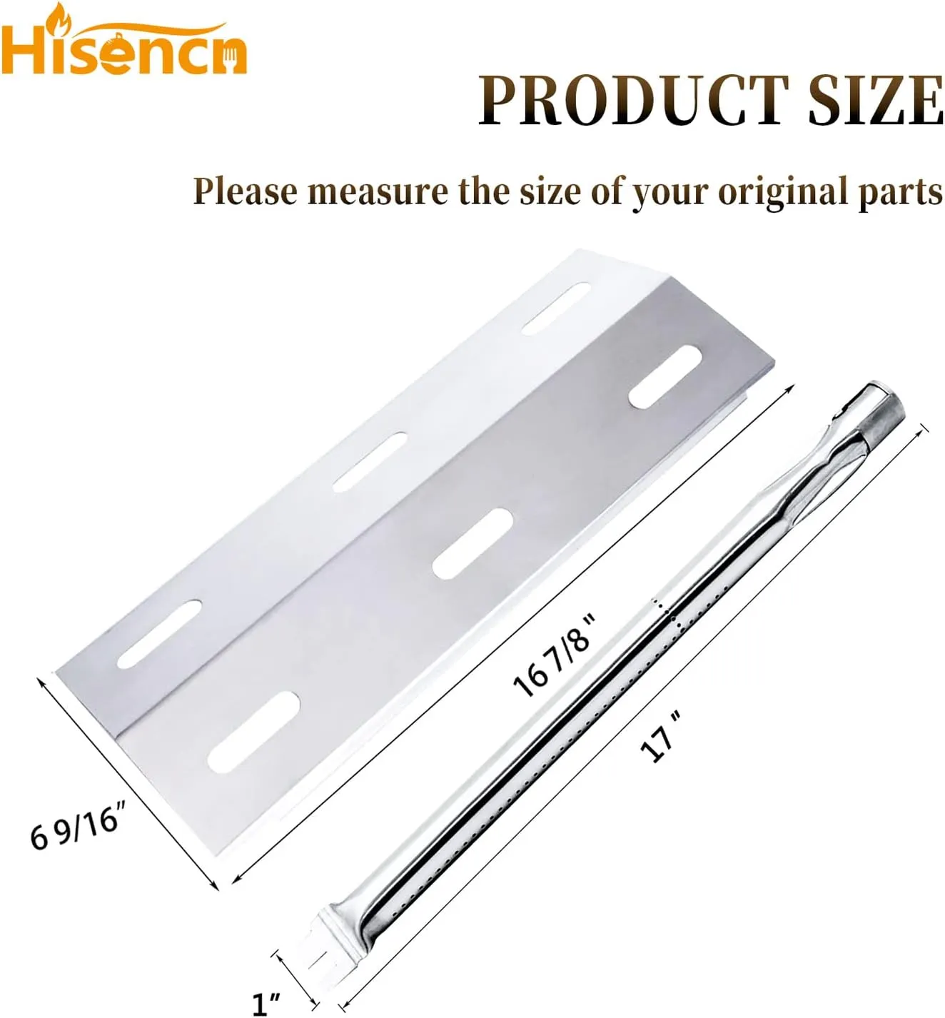 Hisencn Replacement Parts for Ducane 3100, 3200, 3400, 4100, 4200, 30400040, 30400042, 30400041, 30400046, Stainless Steel Burner Tube & Heat Plate for Ducane 3-Burner Gas Grill Replacement Parts