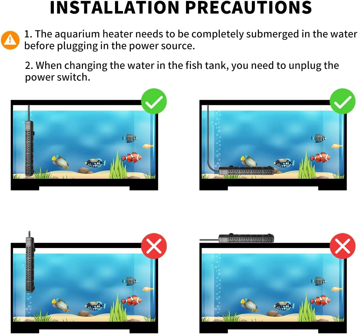 HiTauing Aquarium Heater, 50W/100W/200W/300W/500W Submersible Fish Tank Heater with Over-Temperature Protection and Automatic Power-Off When Leaving Water for Saltwater and Freshwater