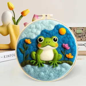 Hlison Cut Frog Needle Felting Kit for Beginner, Needle Felting Wool Kits with Video Tutorials, Wool Bag, Felting Needles, Foam Pad, Felt Cloth, Instructions