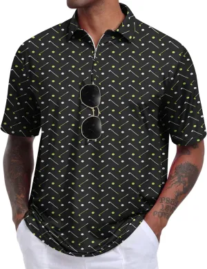 Hodaweisolp Men's Golf Shirts Dry Fit Moisture Wicking Performance Athletic Zipper Short Sleeve Polo Shirt for Men