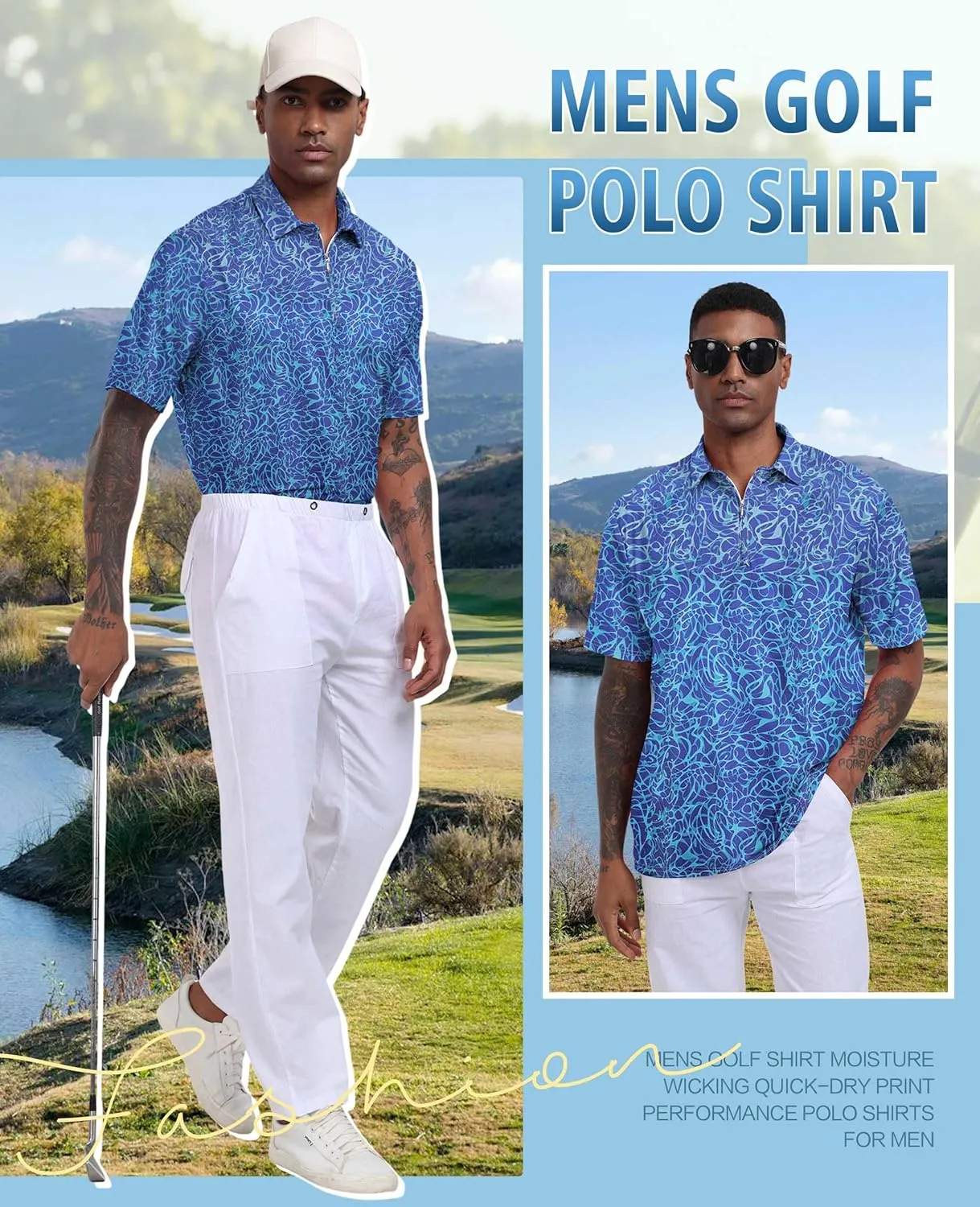 Hodaweisolp Men's Golf Shirts Dry Fit Moisture Wicking Performance Athletic Zipper Short Sleeve Polo Shirt for Men