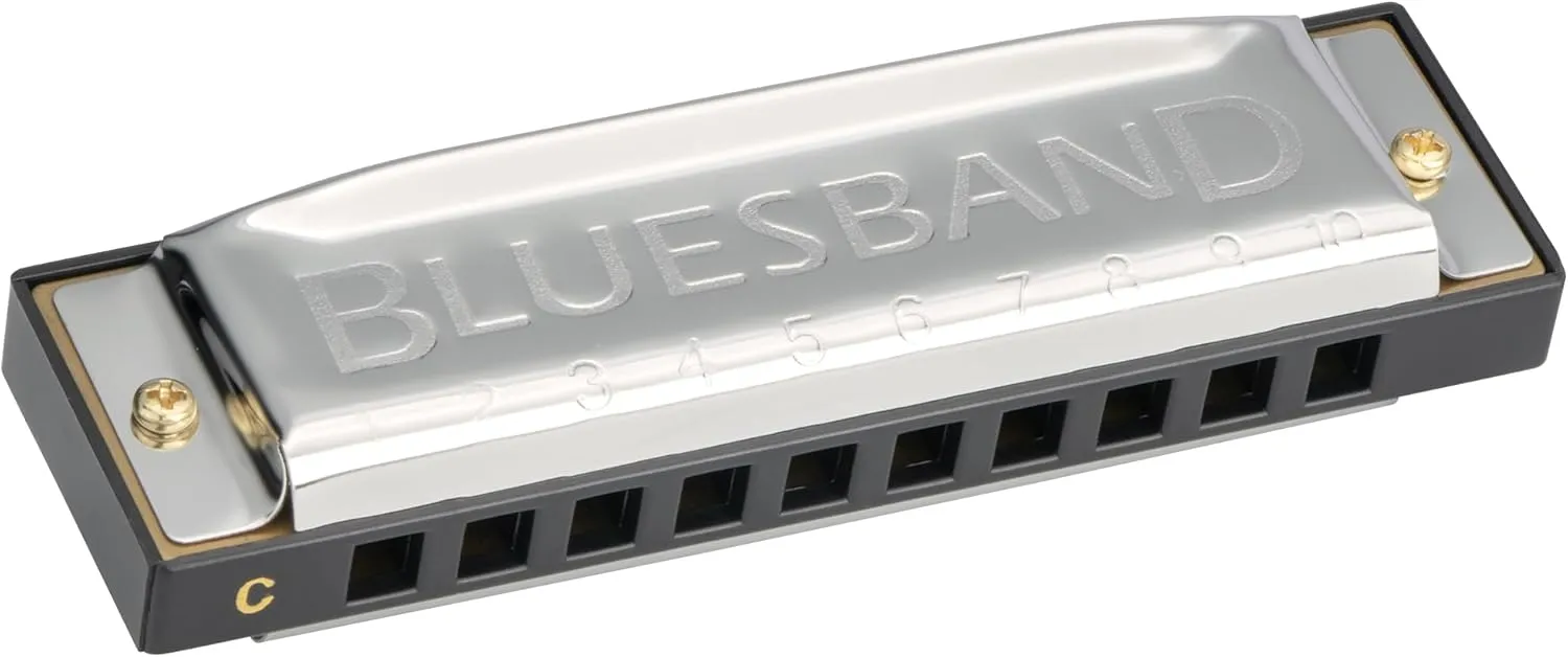 Hohner Blues Band Harmonica - Keys of G, C, A Bundle with Case, Pouch, Online Manual, and Austin Bazaar Polishing Cloth