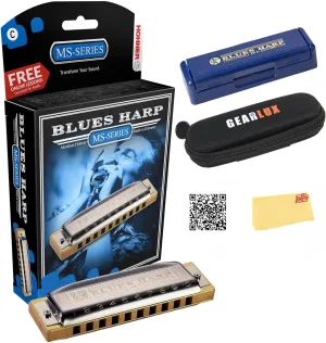 Hohner Blues Band Harmonica - Keys of G, C, A Bundle with Case, Pouch, Online Manual, and Austin Bazaar Polishing Cloth