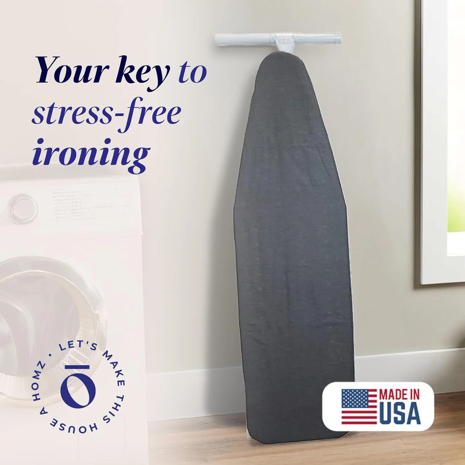 Homz T-Leg Clothes Ironing Board, Portable Compact Foldable Standard Size Adjustable Height with Foam Pad & Cotton Cover, Charcoal Gray