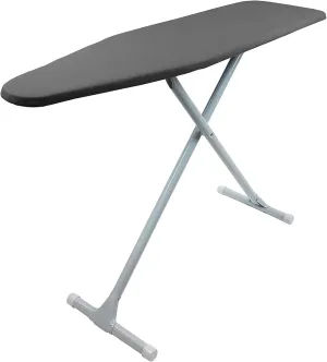 Homz T-Leg Clothes Ironing Board, Portable Compact Foldable Standard Size Adjustable Height with Foam Pad & Cotton Cover, Charcoal Gray