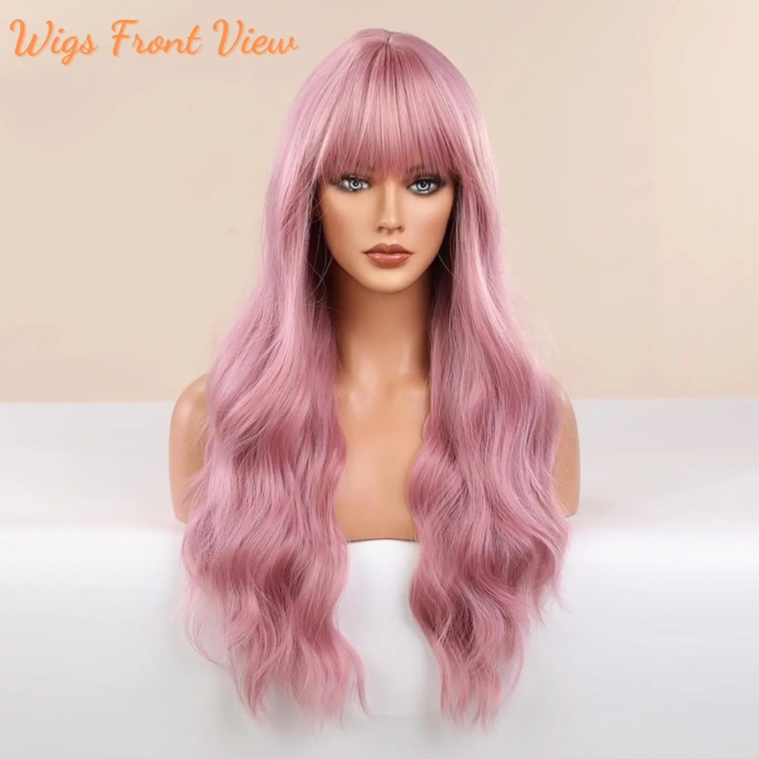 Honygebia Light Pink Wig Bangs - Baby Pink Wigs for Women, Long Wavy Coral Pink Heat Resistant Hair, Natural Looking Bright Synthetic - Best Wigs for Halloween/Christmas/Cosplay/Party