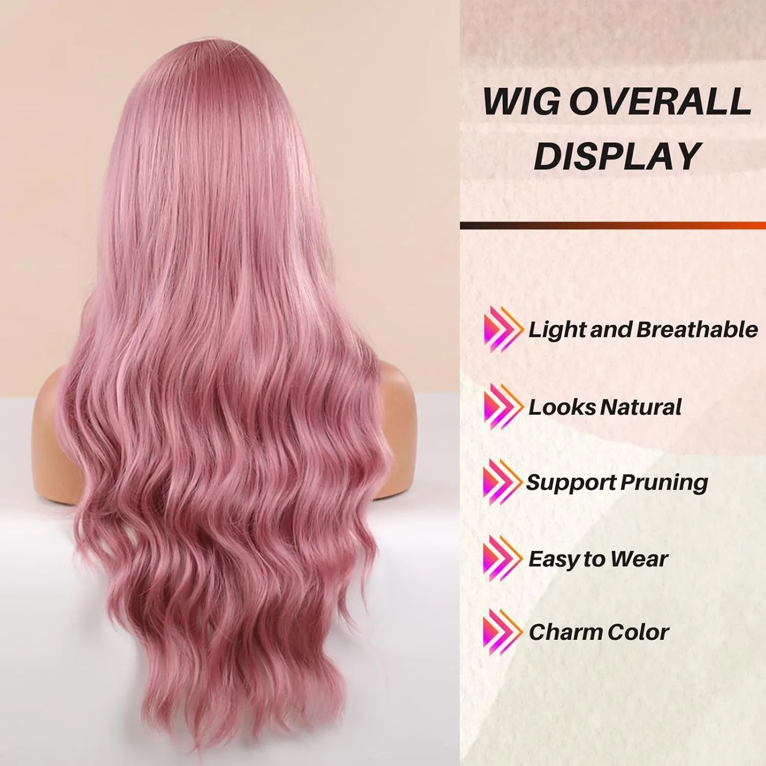Honygebia Light Pink Wig Bangs - Baby Pink Wigs for Women, Long Wavy Coral Pink Heat Resistant Hair, Natural Looking Bright Synthetic - Best Wigs for Halloween/Christmas/Cosplay/Party