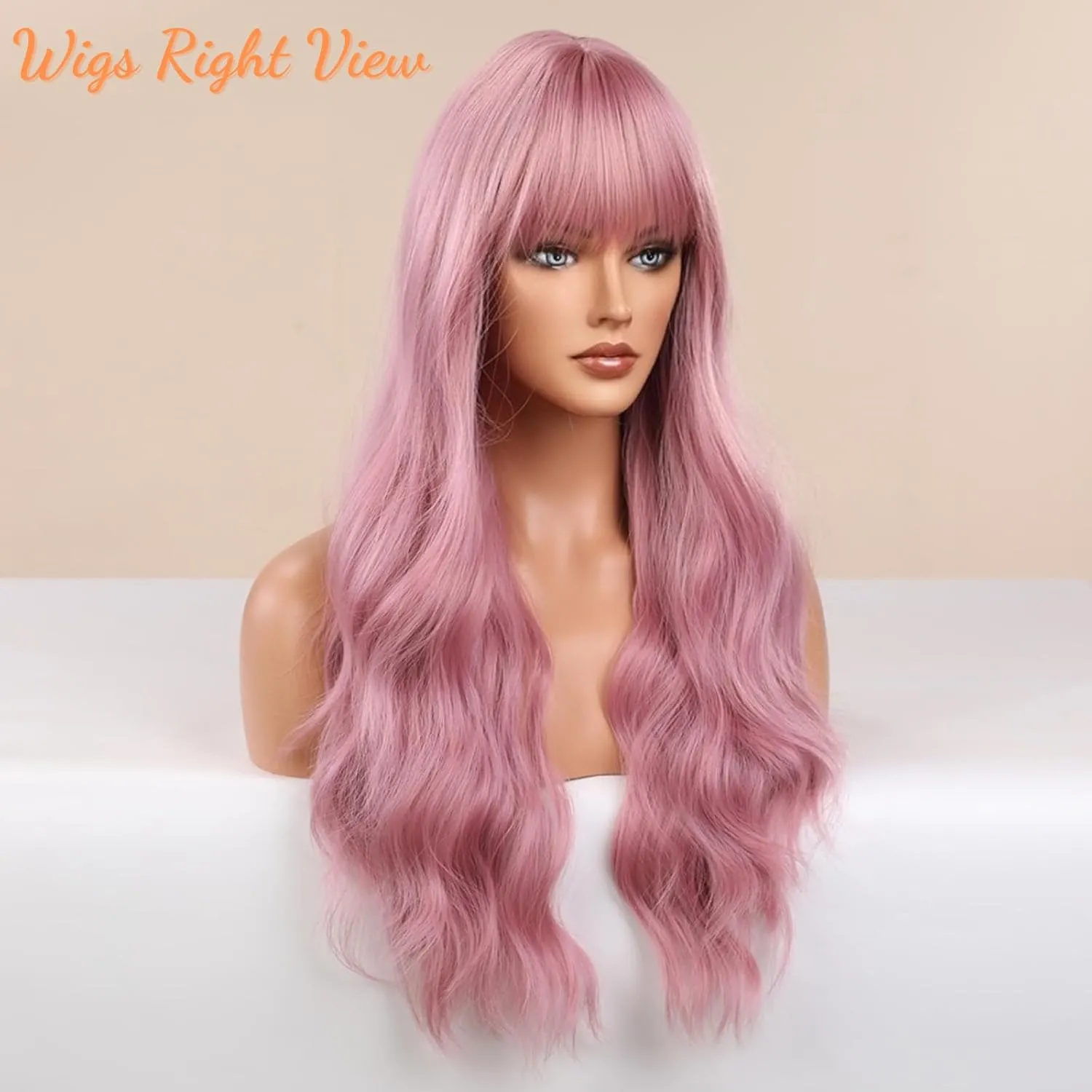 Honygebia Light Pink Wig Bangs - Baby Pink Wigs for Women, Long Wavy Coral Pink Heat Resistant Hair, Natural Looking Bright Synthetic - Best Wigs for Halloween/Christmas/Cosplay/Party