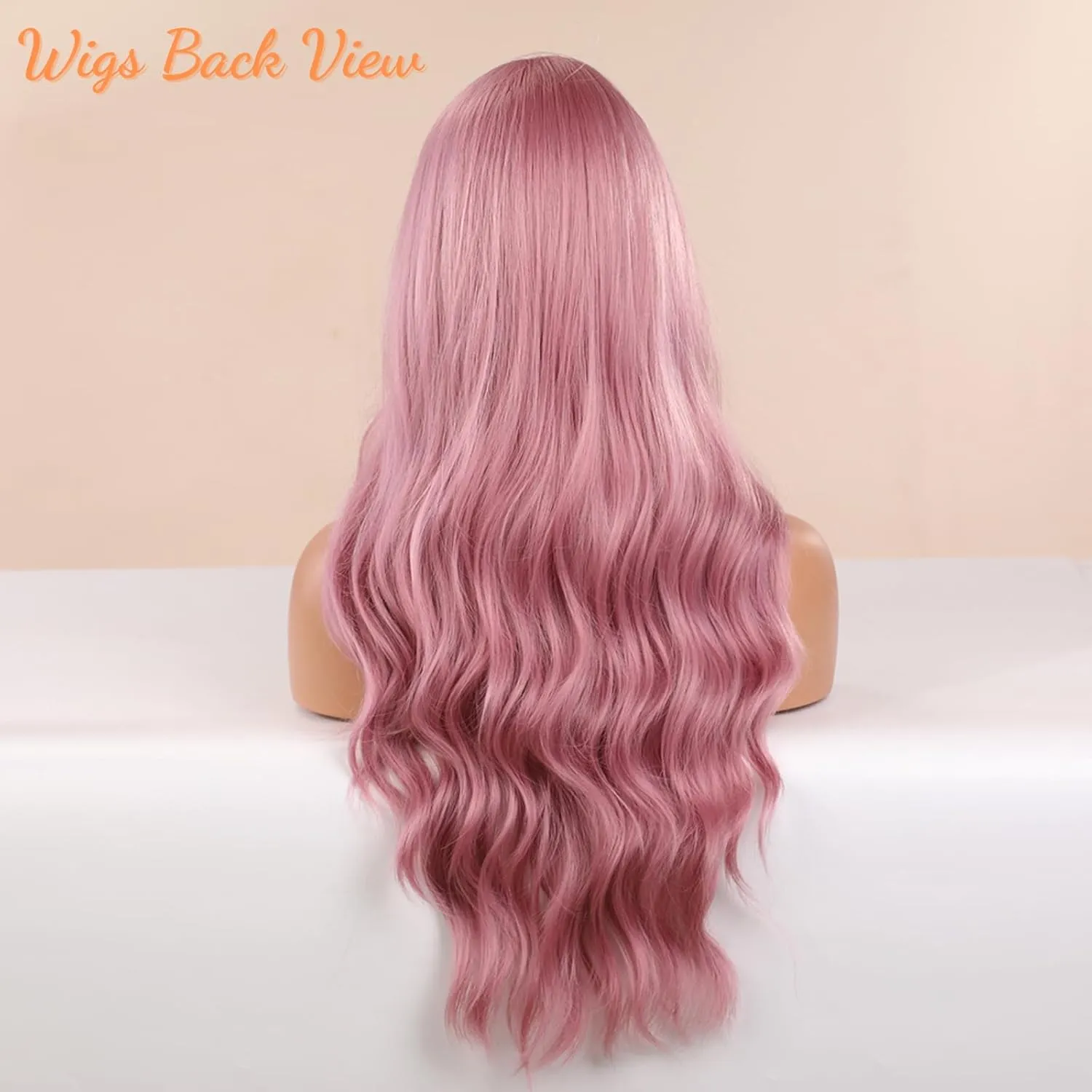 Honygebia Light Pink Wig Bangs - Baby Pink Wigs for Women, Long Wavy Coral Pink Heat Resistant Hair, Natural Looking Bright Synthetic - Best Wigs for Halloween/Christmas/Cosplay/Party