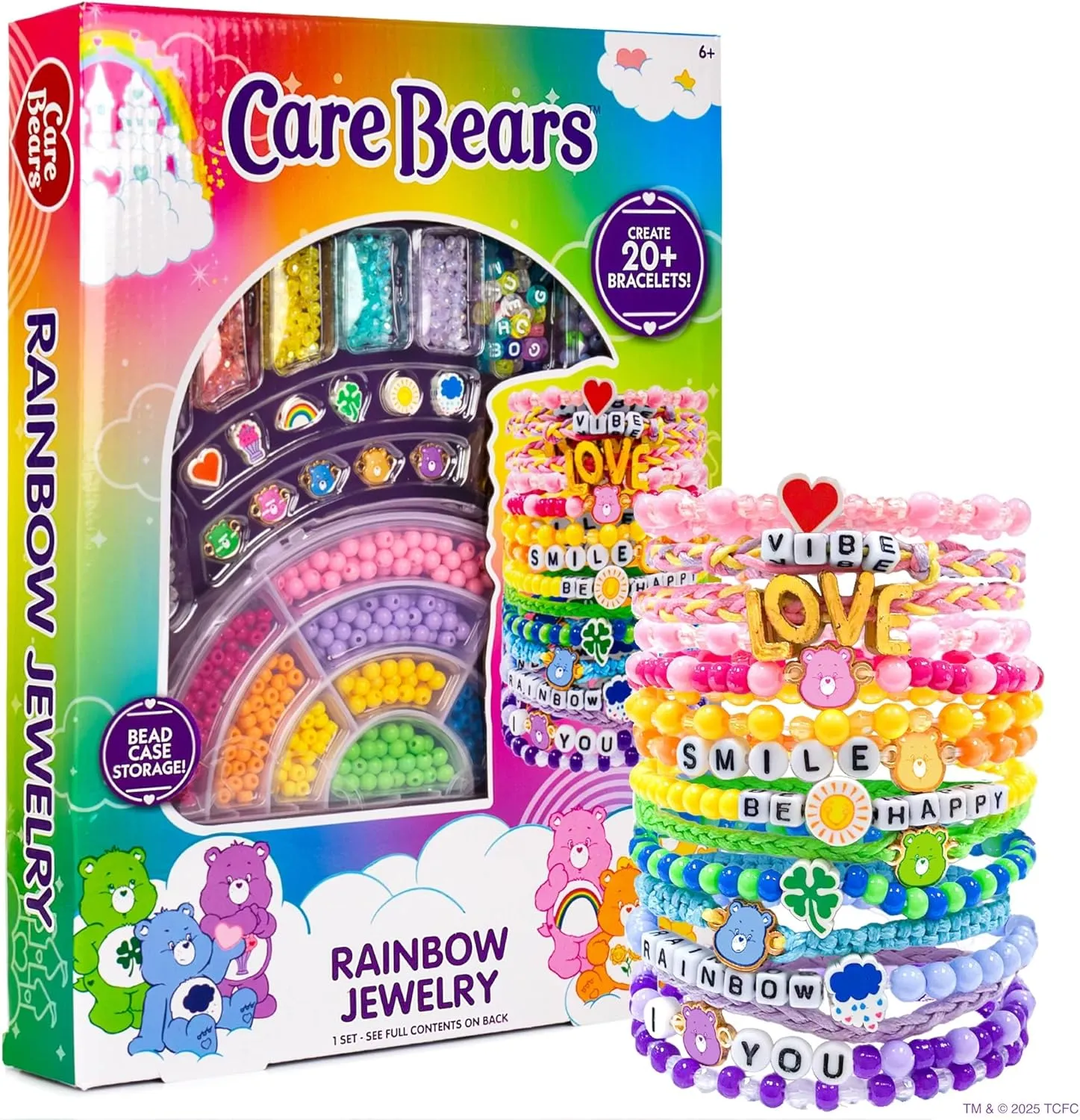Horizon Group USA Care Bears Rainbow Jewelry Kit: Make 20  Bracelets with Charms & Beads, Age 6-8, Unisex, Multi-Color, Non-Foldable