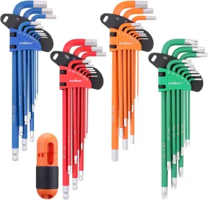 HORUSDY 37PCS Hex Key Allen Wrench Set, SAE & Metric Star Long Arm Ball End Hex Key Set, Industrial Grade Allen Wrench Set with Another Torque Handle