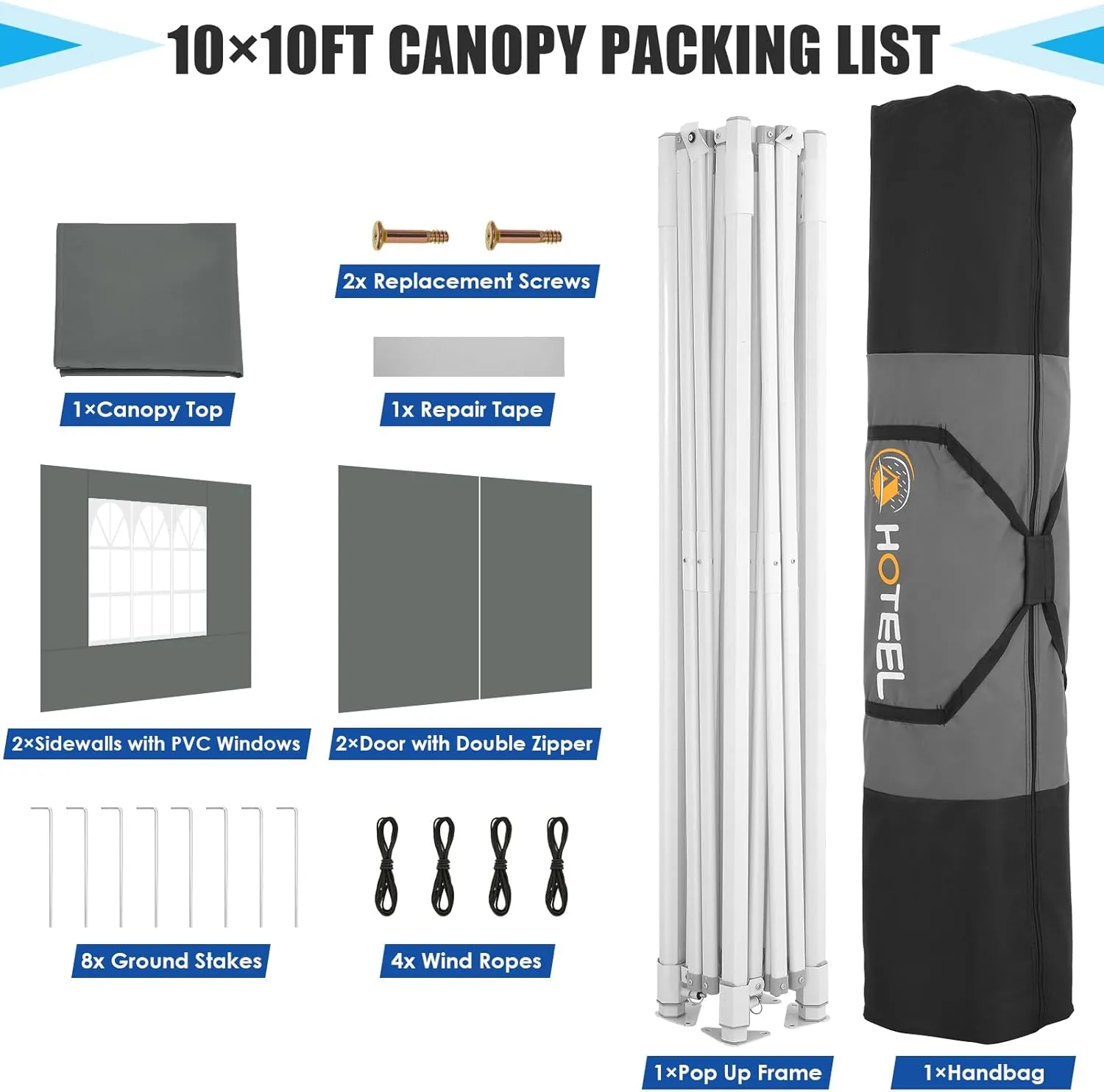 HOTEEL Pop Up Canopy Tent 10x10 with Sidewalls, Commercial Instant Waterproof Canopy for Vender Patio, UV 50  with Silver Coated, Upgraded Thickened Hexagonal Legs, Gray