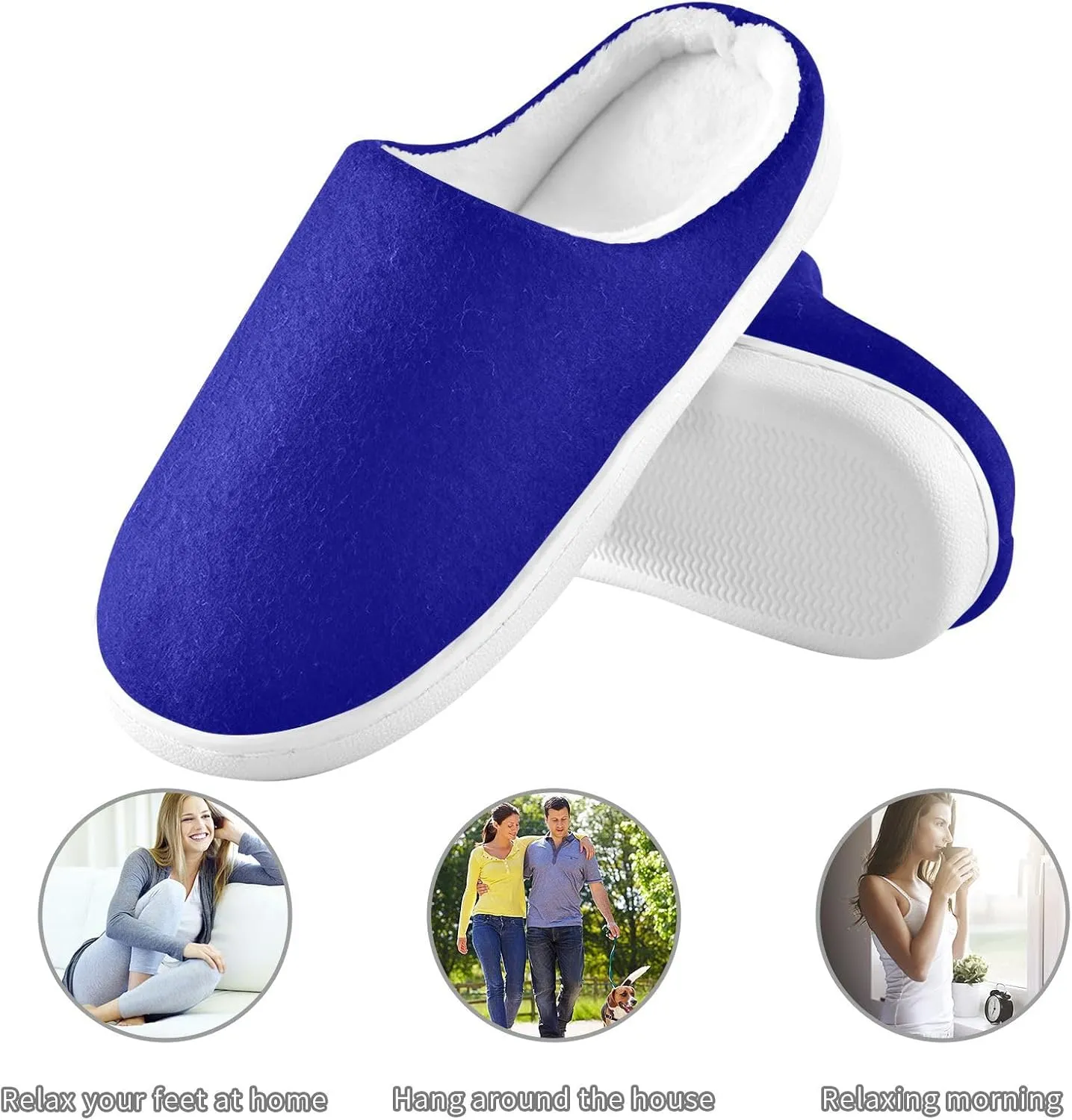 House Fuzzy Slippers Blue Anti-Slip Warm Shoes for Womens & Men 20804
