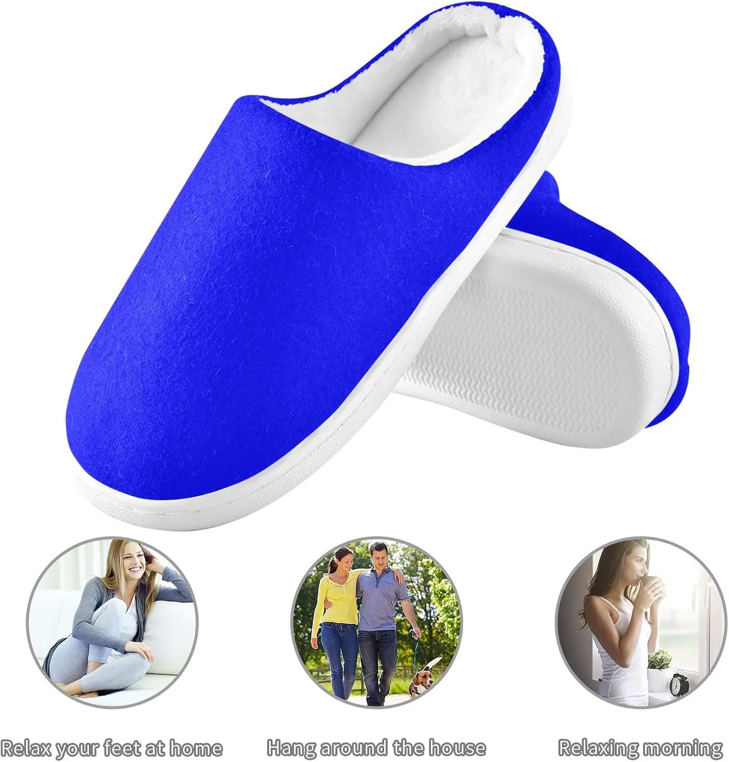 House Fuzzy Slippers Blue Anti-Slip Warm Shoes for Womens & Men 20804