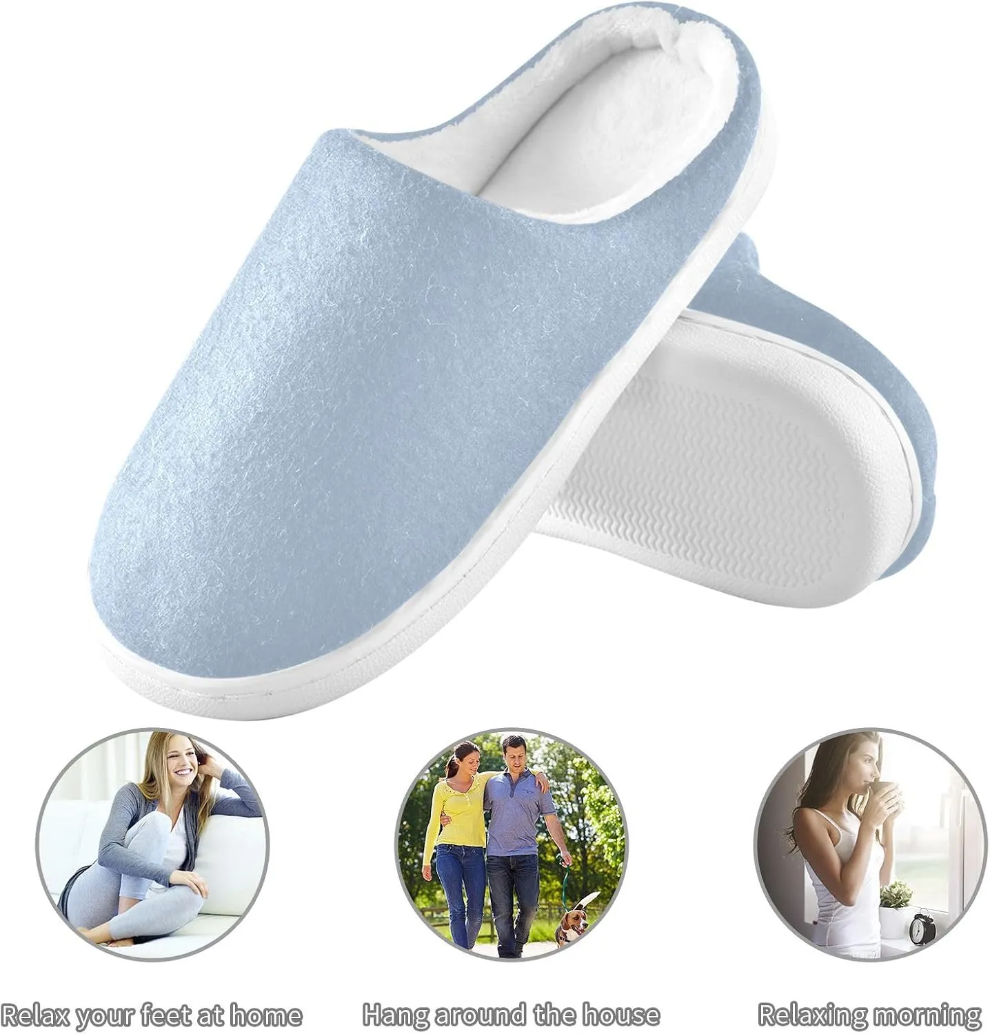 House Fuzzy Slippers Blue Anti-Slip Warm Shoes for Womens & Men 20804