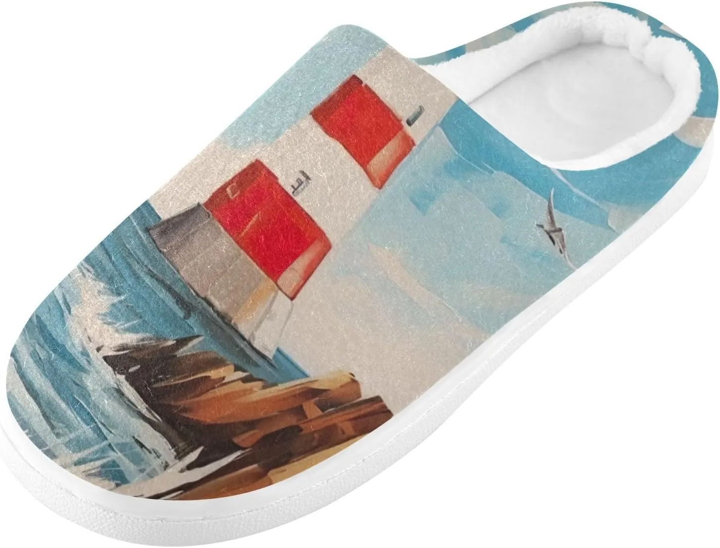 House Fuzzy Slippers Lighthouse Ocean Seagull Anti-Slip Warm Shoes for Womens & Men 20853272