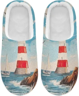 House Fuzzy Slippers Lighthouse Ocean Seagull Anti-Slip Warm Shoes for Womens & Men 20853272