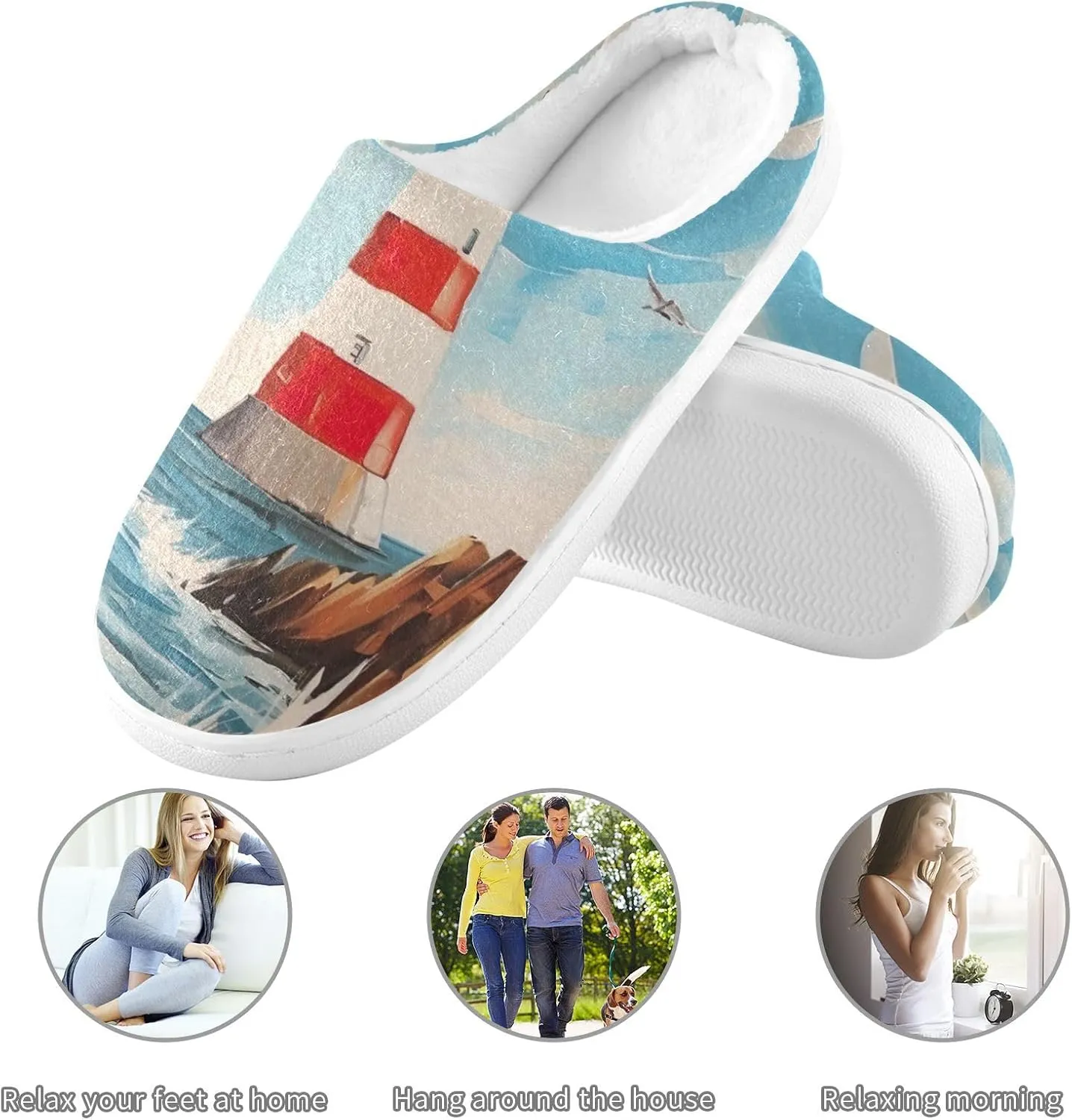 House Fuzzy Slippers Lighthouse Ocean Seagull Anti-Slip Warm Shoes for Womens & Men 20853272