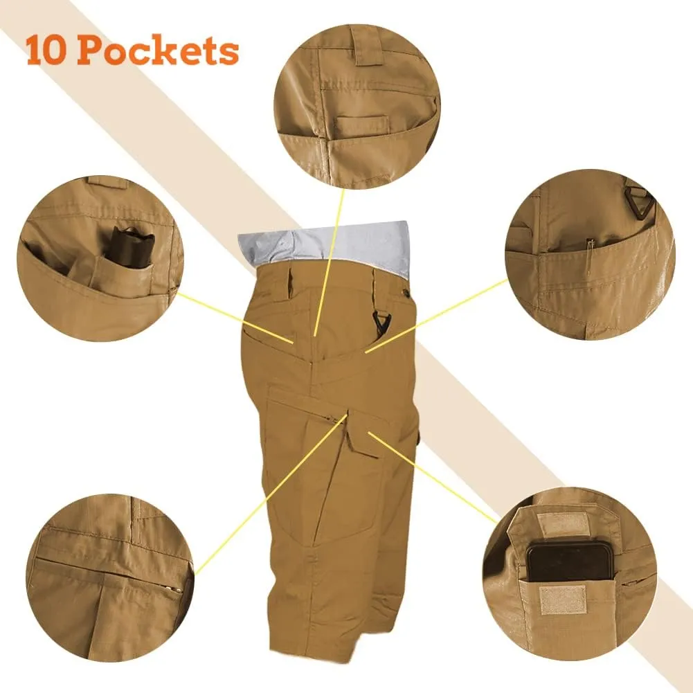 HYCOPROT Men's Tactical Cargo Shorts Waterproof Lightweight Work Short Quick Dry Military Multi Pockets Ripstop for Hiking