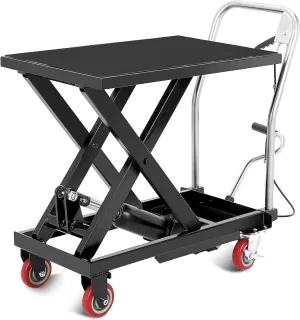 Hydraulic Lift Table Cart, 330lbs Capacity 28.5" Lifting Height, Single Scissor Lift Table with 4 Wheels and Non-Slip Pad for Material Handling and Transportation, Black
