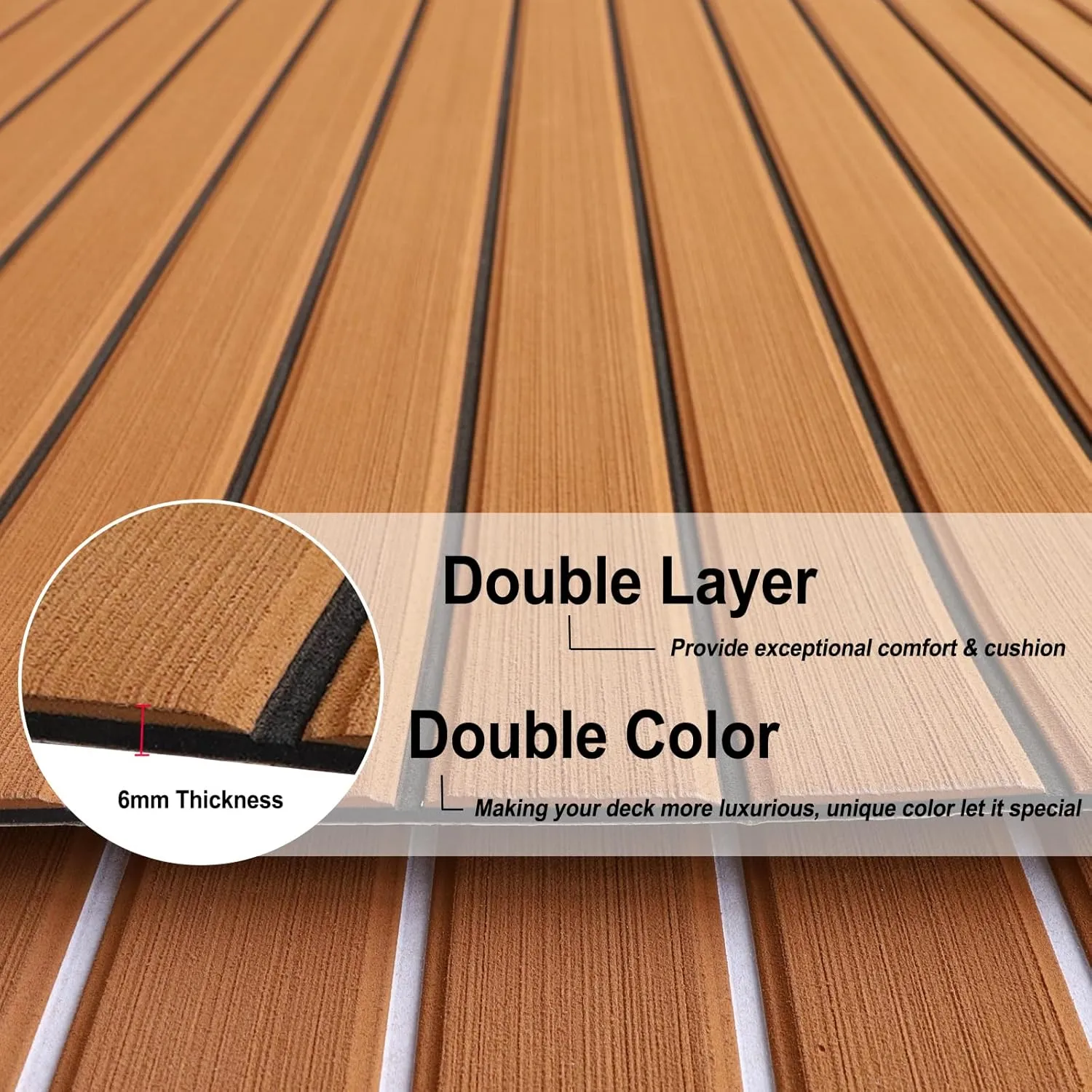 HZshark Boat Flooring EVA Foam Boat Decking Self-Adhesive 6mm Non Slip Marine Floor Teak Boat Carpet Soft Foam Decking for Boat Yacht Kayak Motorboat Golf Cart RV Ramp Golf Cart Cooler Tops