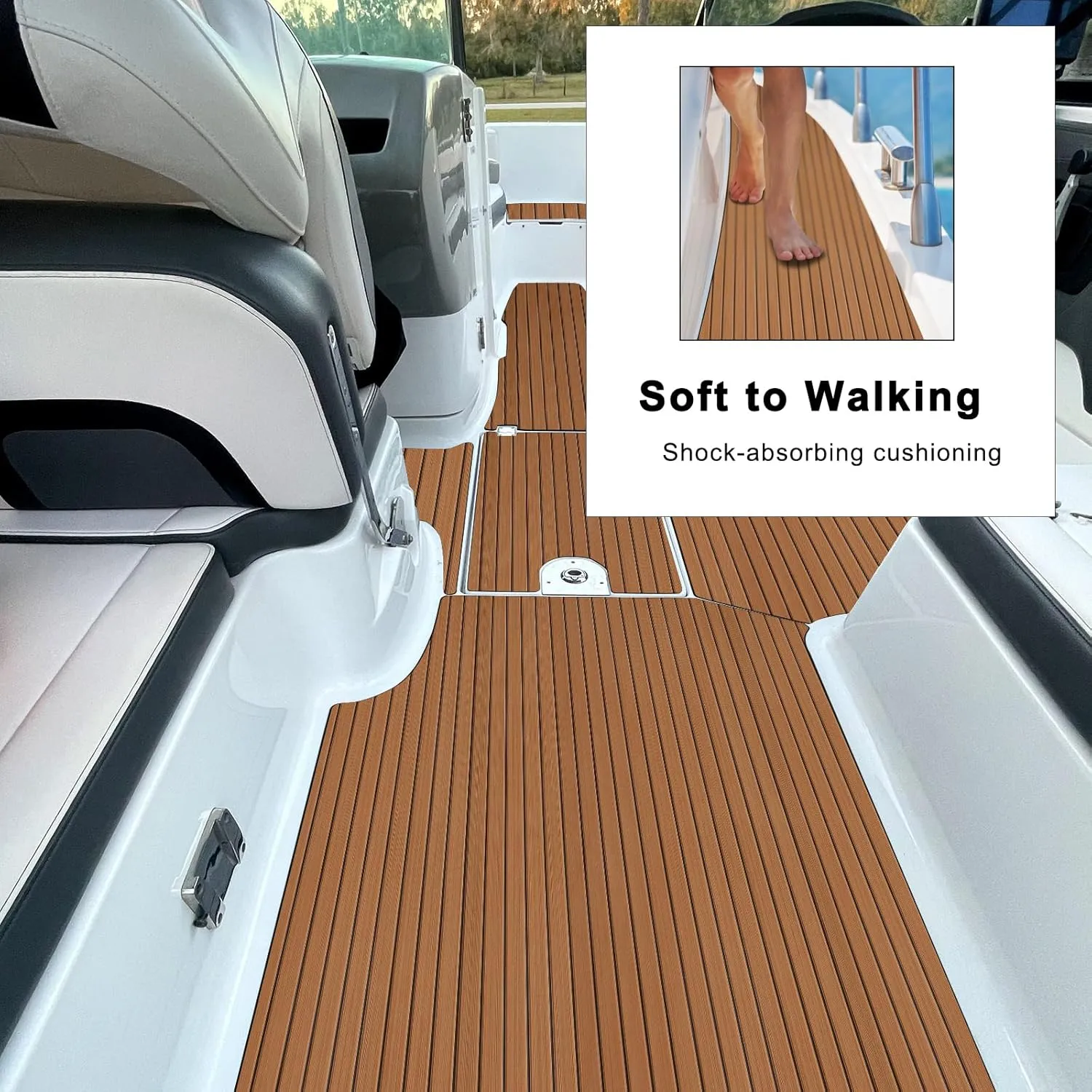HZshark Boat Flooring EVA Foam Boat Decking Self-Adhesive 6mm Non Slip Marine Floor Teak Boat Carpet Soft Foam Decking for Boat Yacht Kayak Motorboat Golf Cart RV Ramp Golf Cart Cooler Tops