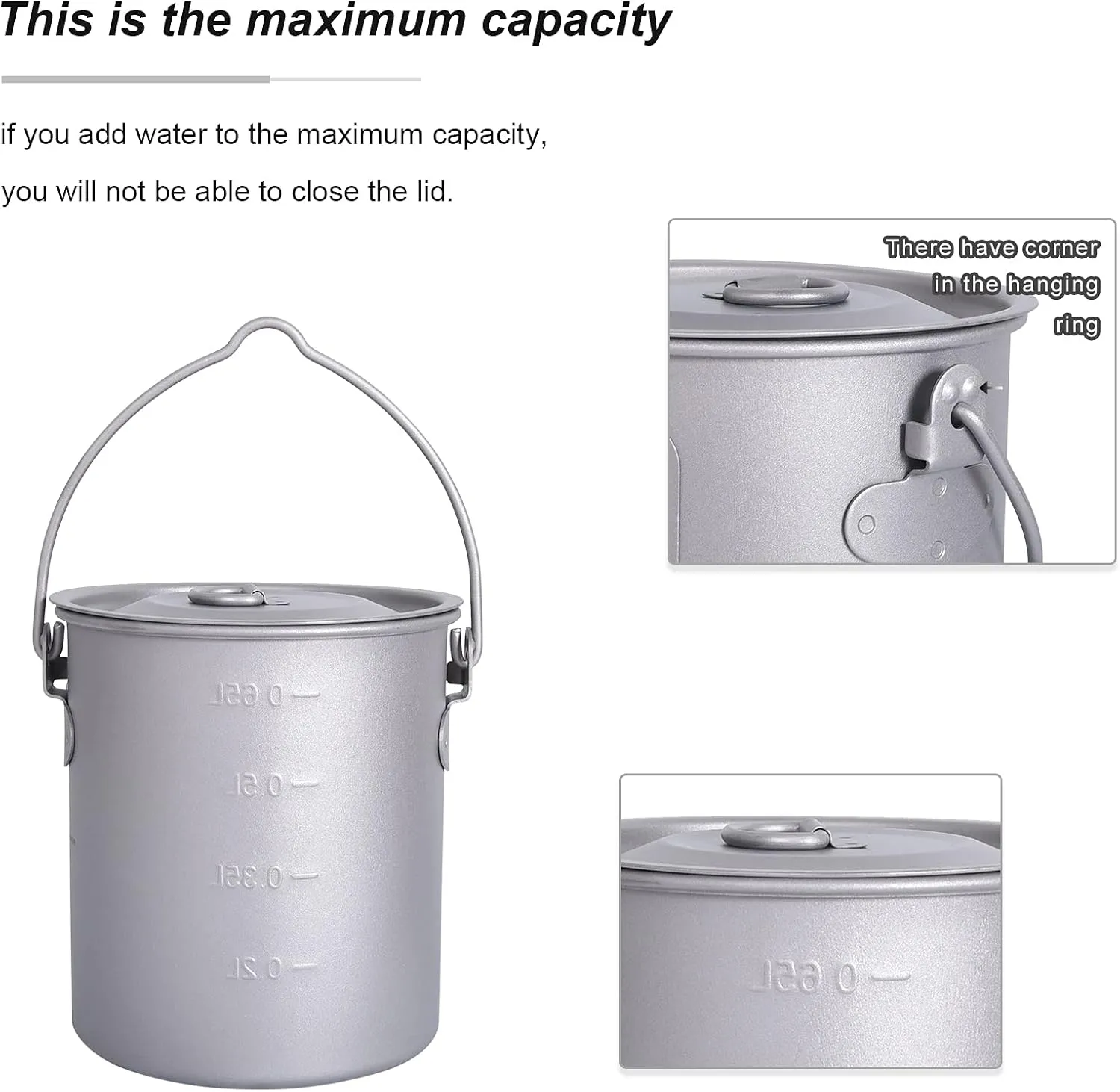 iBasingo 750ml Titanium Hanging Mug with Lid & Spork Tea Coffee Water Cup Outdoor Camping Pot Ultra-light Portable Hiking Backpacking Cooking Kit Picnic Drinkware with Foldable Handle Ti3039D