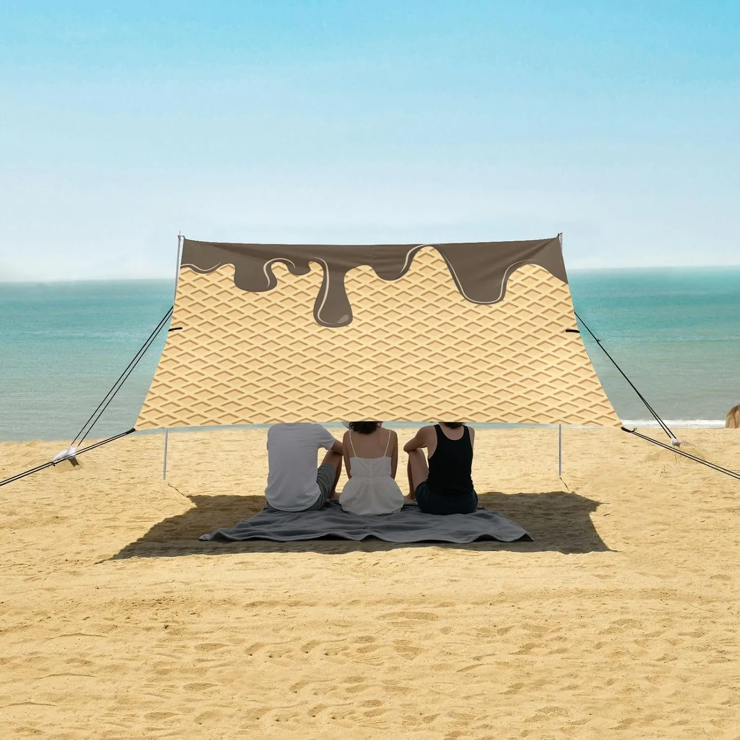 Ice Cream Waffle Cake Beach Camping Tent Sun Shelter for Whole Family, Cute Beach Shade Canopy with UPF50  UV Protection,Easy Set Up and Carry,Outdoor Shade for Trips, Fishing, Backyard Fun Picn