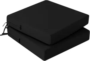 idee-home Outdoor Chair Cushions Set of 2, Waterproof Outdoor Seat Cushions for Patio Furniture, Outside Replacement Chair Pad with Ties for Lawn Deck Porch, 26.5 x 26.5 Black