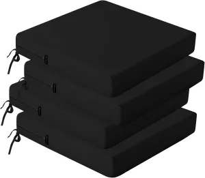 idee-home Outdoor Chair Cushions Set of 4, Waterproof Outdoor Seat Cushions for Patio Furniture, Outside Replacement Chair Pad with Ties for Lawn Deck Porch, 19 x 19 Black