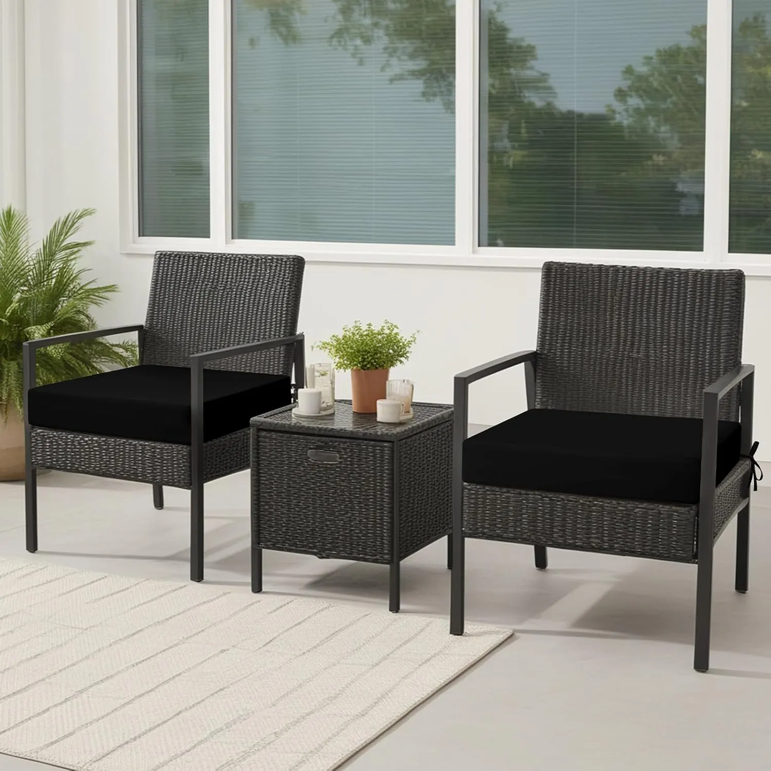idee-home Outdoor Chair Cushions Set of 4, Waterproof Outdoor Seat Cushions for Patio Furniture, Outside Replacement Chair Pad with Ties for Lawn Deck Porch, 19 x 19 Black