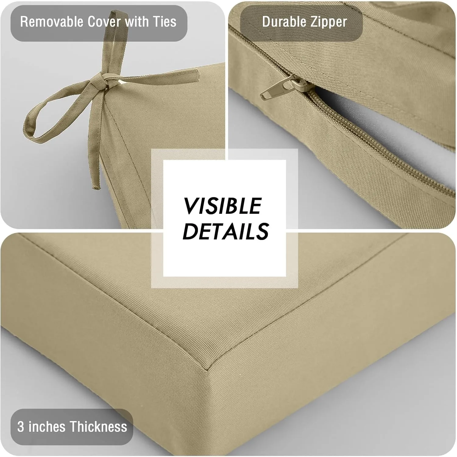 idee-home Outdoor Chair Cushions Set of 4, Waterproof Outdoor Seat Cushions for Patio Furniture, Outside Replacement Chair Pad with Ties for Lawn Deck Porch, 19 x 19