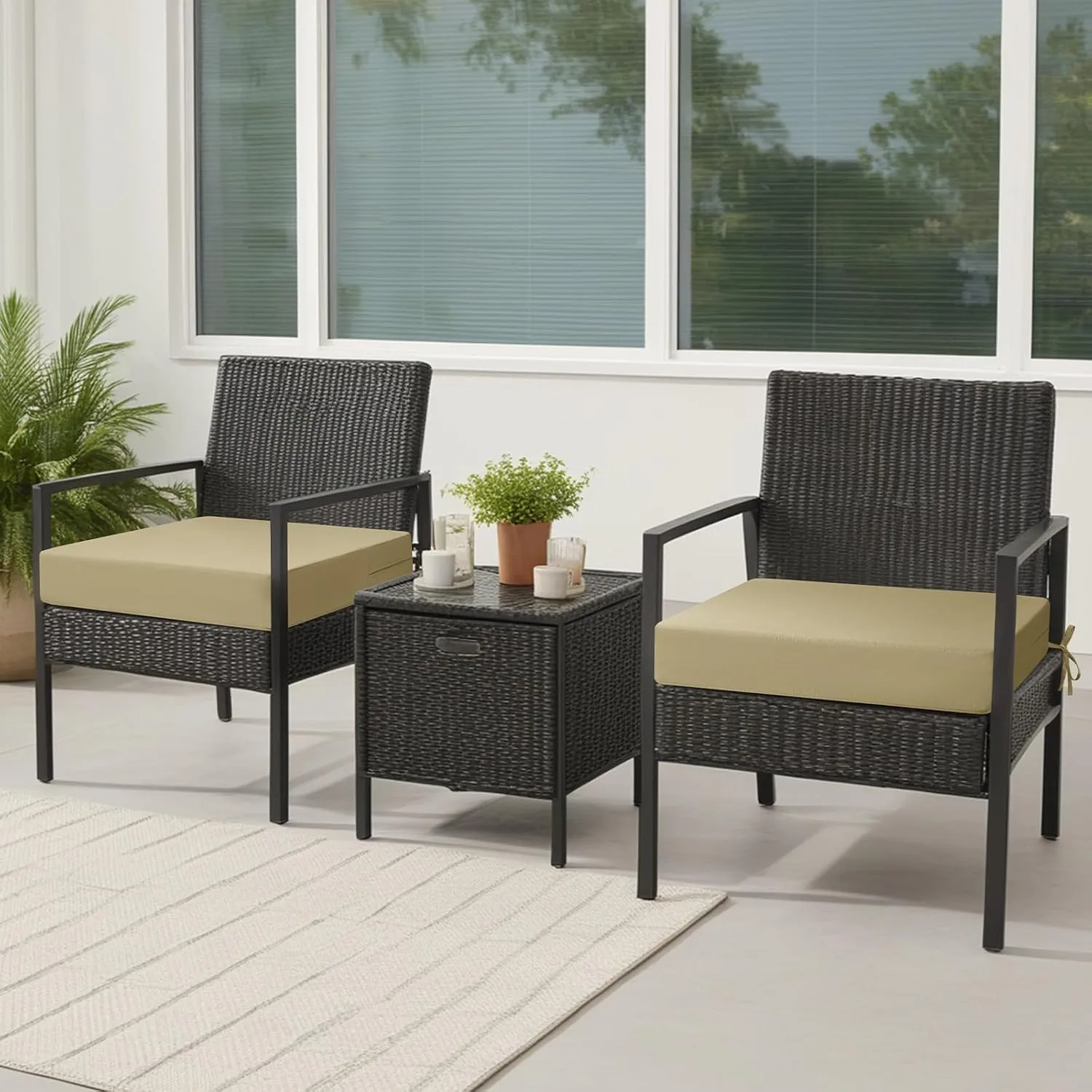 idee-home Outdoor Chair Cushions Set of 4, Waterproof Outdoor Seat Cushions for Patio Furniture, Outside Replacement Chair Pad with Ties for Lawn Deck Porch, 19 x 19