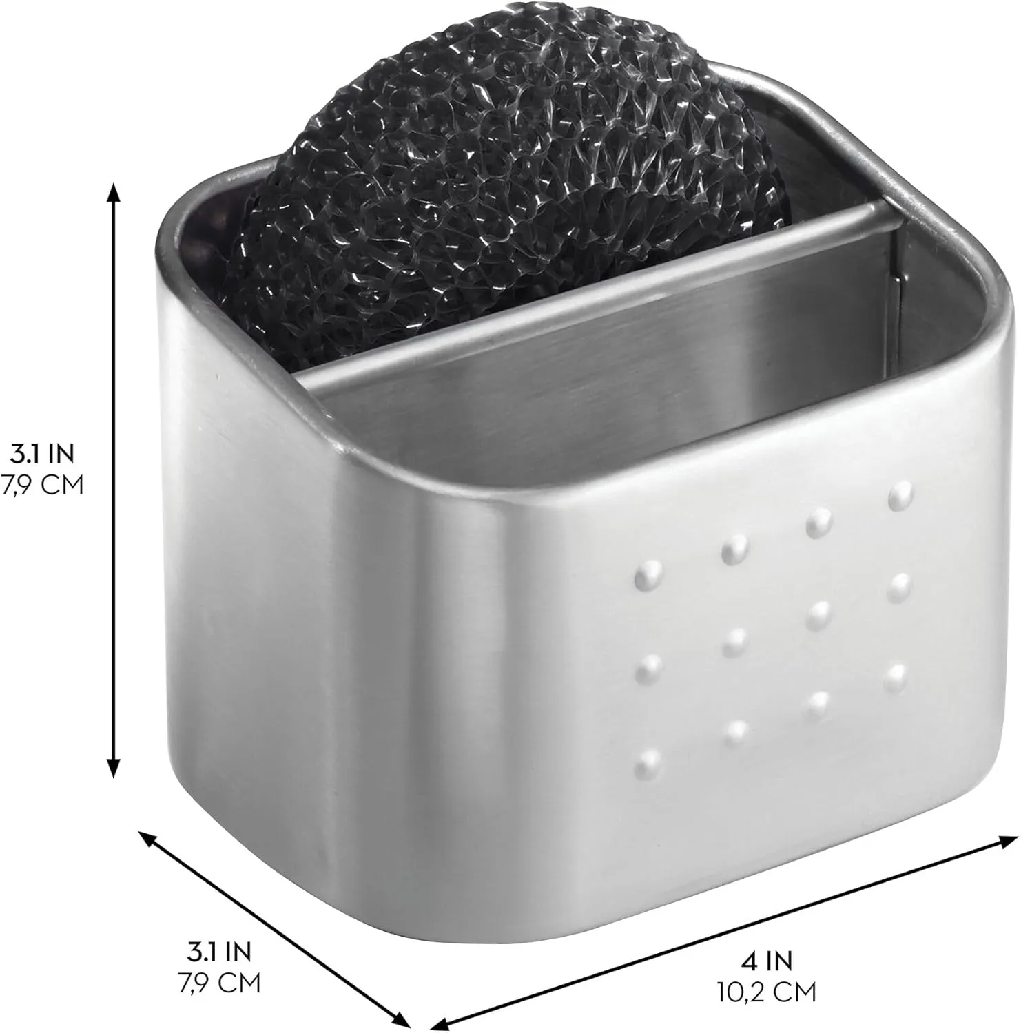 iDesign Stainless Steel Sponge and Scrubber Holder with 2 Compartments for Kitchen Sink - Brushed