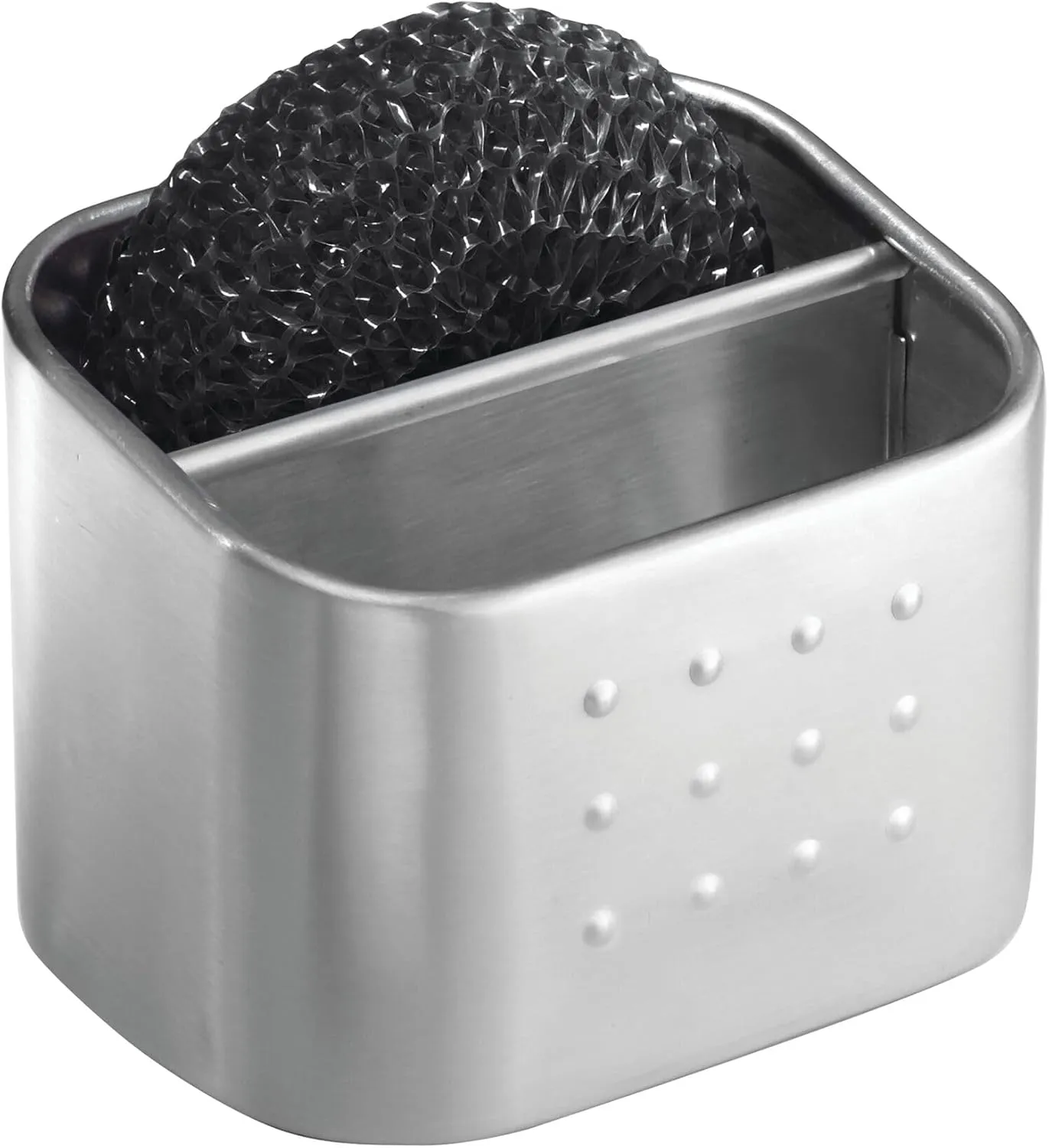 iDesign Stainless Steel Sponge and Scrubber Holder with 2 Compartments for Kitchen Sink - Brushed