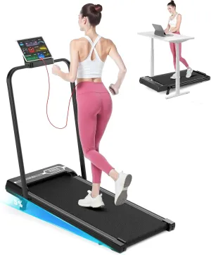 Incline Walking Pad with Handle Bar, Folding Treadmill Foldable Portable Under Desk for Home Office, Ultra Quiet <45dB, Safety Lock, 300  LB Capacity