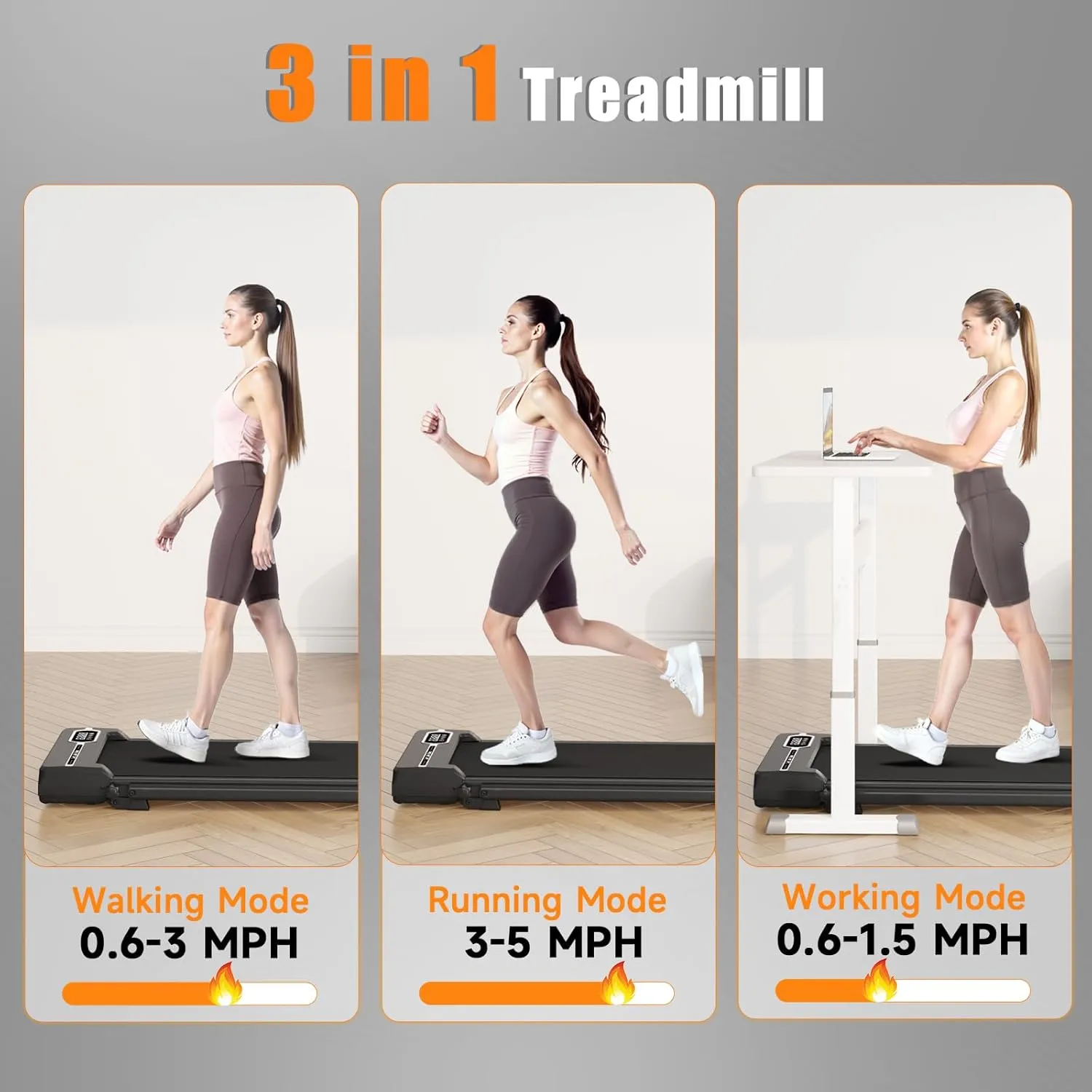 Incline Walking Pad with Handle Bar, Folding Treadmill Foldable Portable Under Desk for Home Office, Ultra Quiet <45dB, Safety Lock, 300  LB Capacity