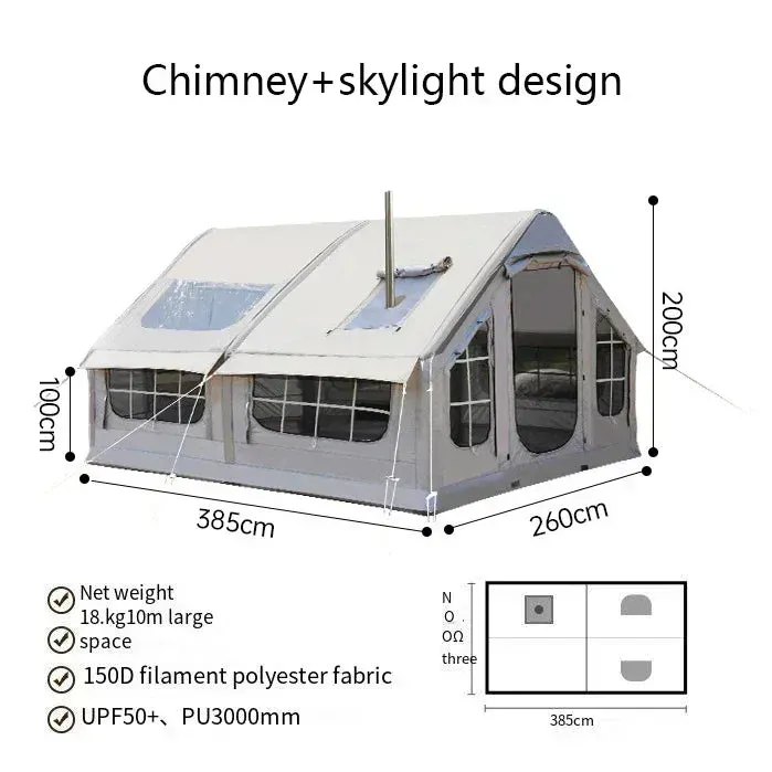 Inflatable camping tent no need to build 10 square meters 6-8 person space chimney design windproof and rainproof