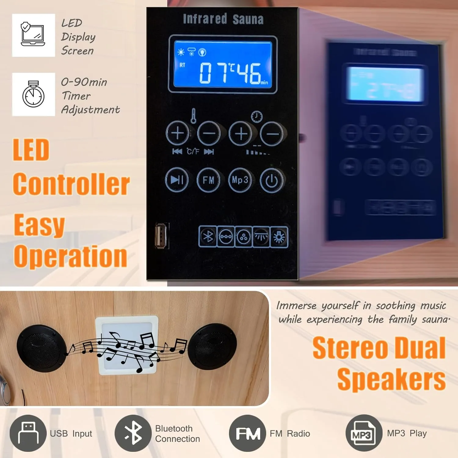 Infrared Home Sauna Room 1 Person Hemlock Wooden Indoor Dry Sauna，Low EMF 1200W/110V Heaters Panels,LCD Control Panel,10 Minutes Pre-Warm up,Time and Temp Pre-Set,1-Year Aftersale