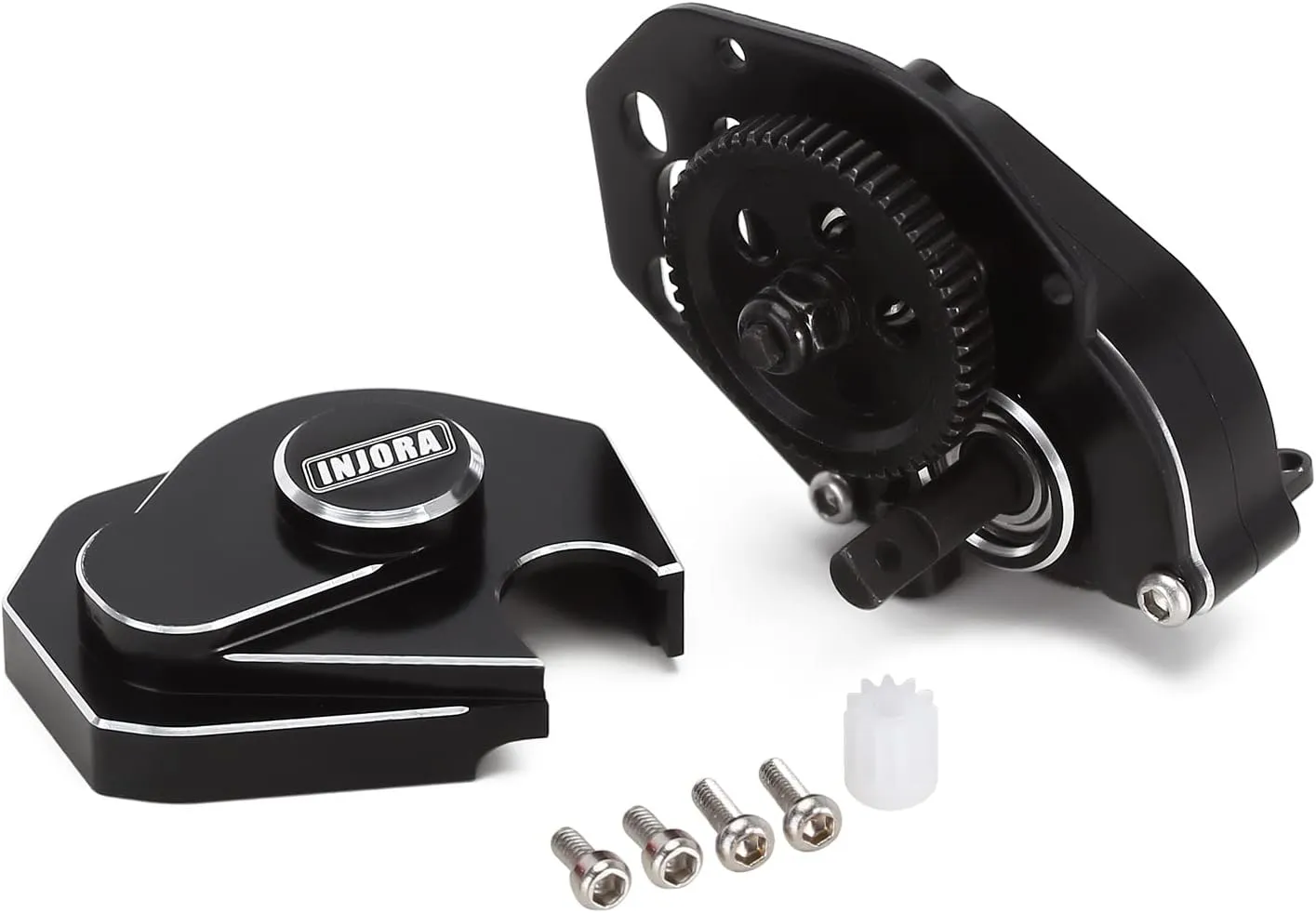 INJORA 16g Complete Transmission Gearbox with Steel 0.3 Mod Transmission Gear for Axial SCX24 Deadbolt C10 JLU Gladiator Bronco 1/24 RC Crawler Car Upgrade(Black)